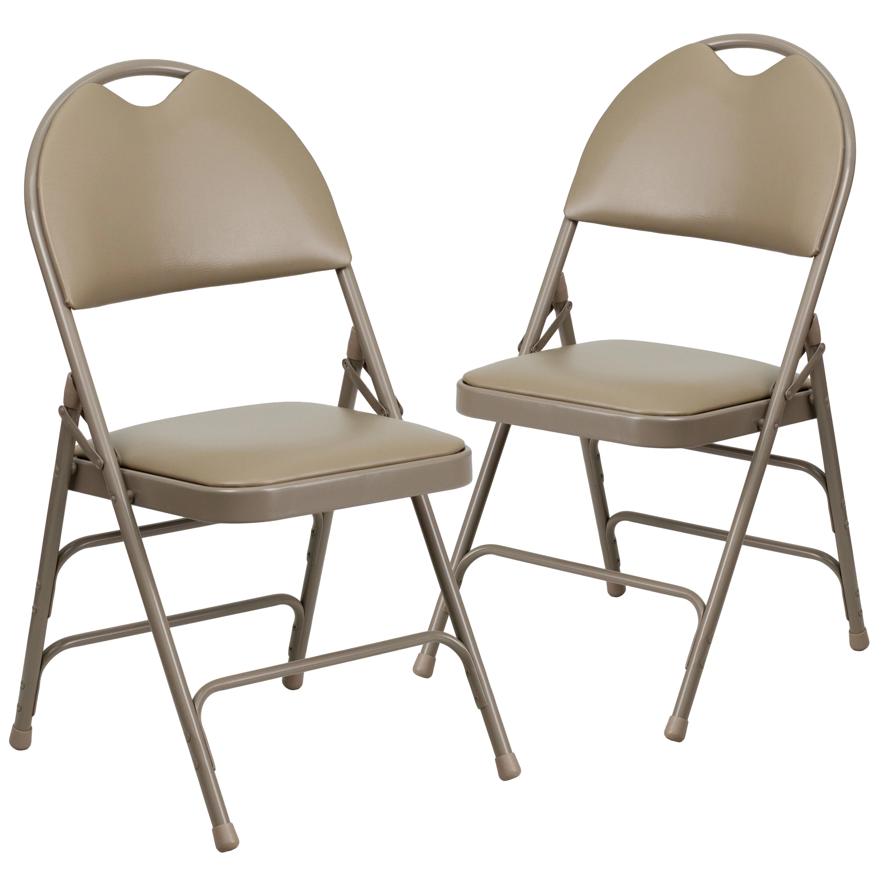 Emma + Oliver 2 Pack Easy-Carry Beige Vinyl Metal Folding Chair