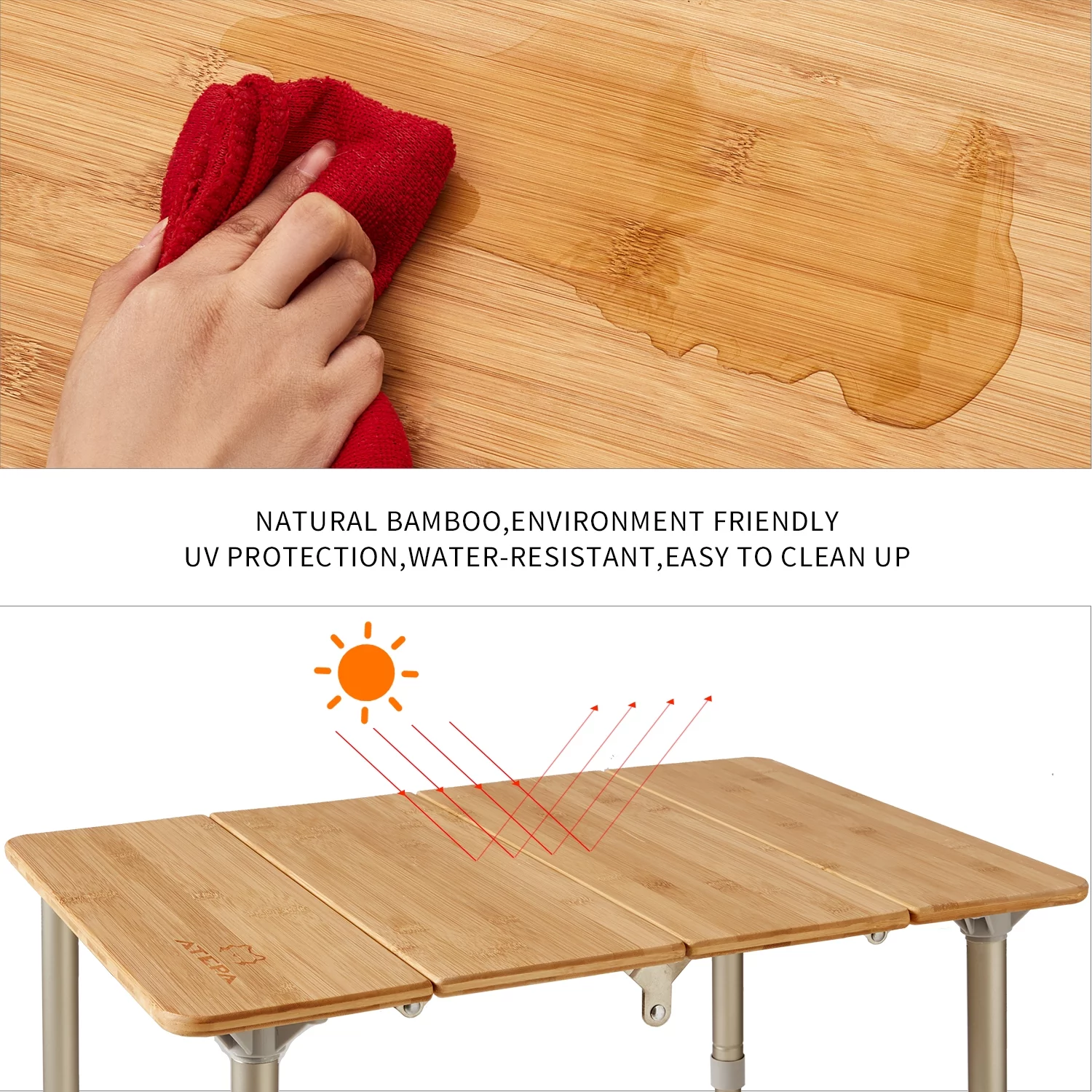ATEPA Camping Folding Bamboo Table Portable Camp Outdoor Small Table with Carrying Bag, 23.6'*15.7'