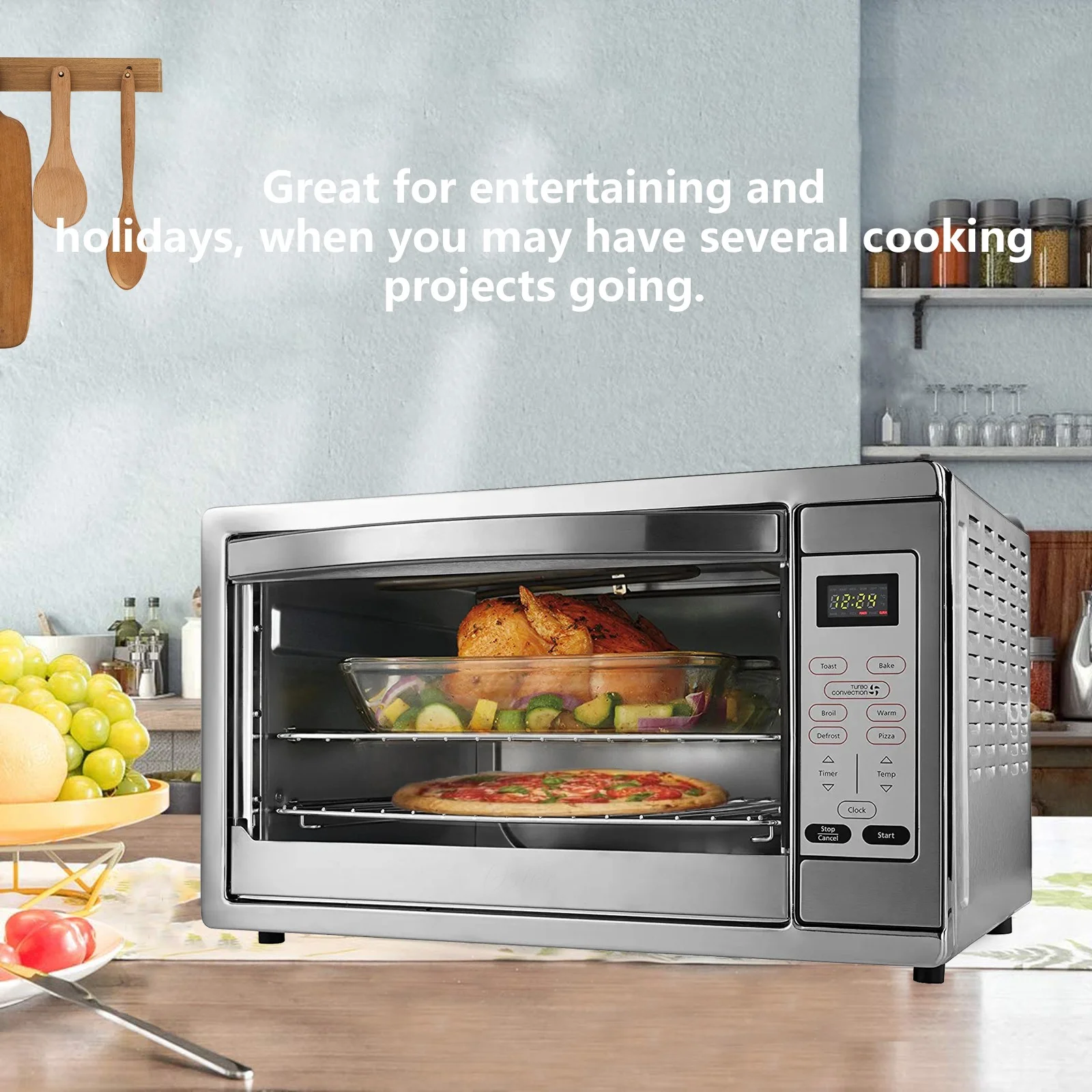 7-in-1 Large Countertop Convection Toaster Oven for Pizza Bake Broil Defrost Toast Warm (18-Slice)