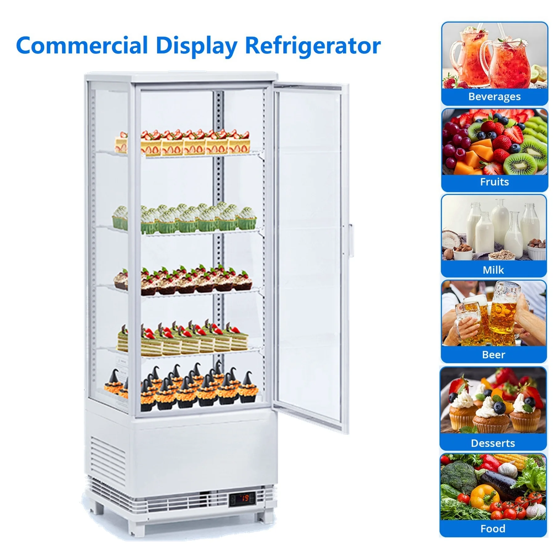 Aoile 4.2 Cu.Ft Commercial Refrigerated Display Case, Single Door Bakery Display Refrigerator with LED Lighting