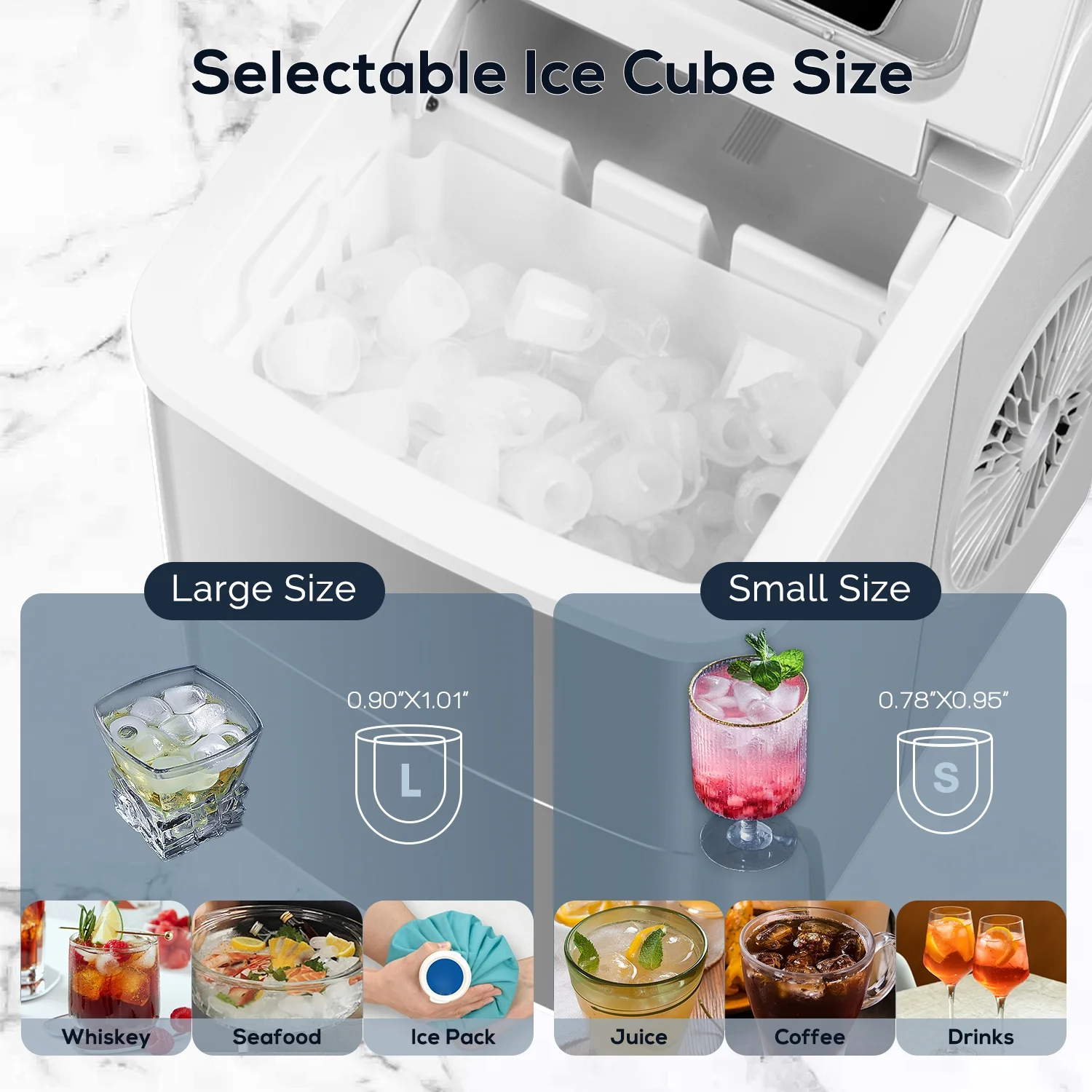 KISSAIR Ice Makers Countertop, 26lbs/24hrs Portable Bullet Cubed Ice Machine, 9 pcs/6-8mins,for Home/Bar/Office(Gray)