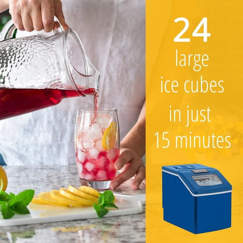 Countertop Ice Maker 40LB/24H, 24 Full Cubes Every 15 Minutes, Adjustable Size, Digital Control and Timer, Self-Cleaning, EZ Access Lid, Included, Blue