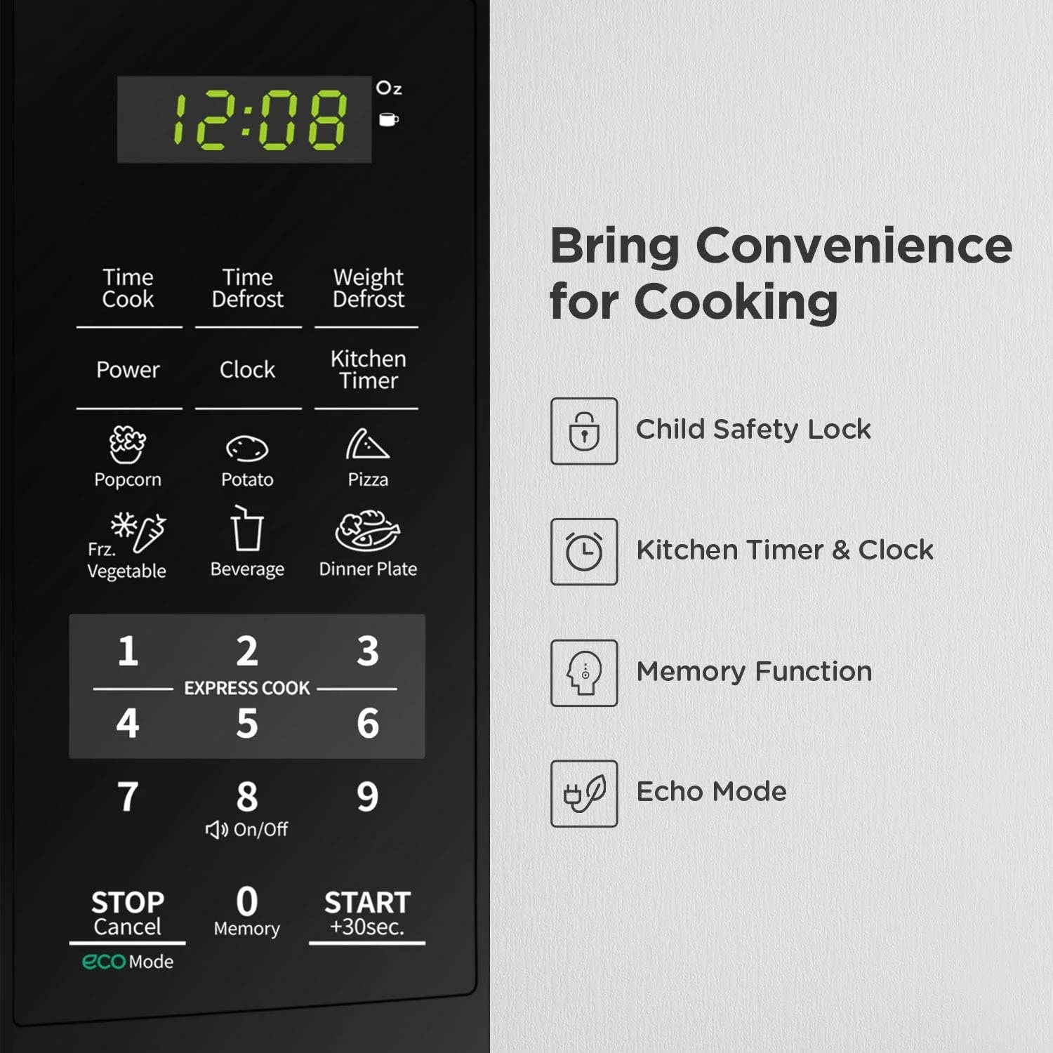 Countertop Microwave Oven with Sound On/Off, ECO Mode and Easy One-Touch Buttons