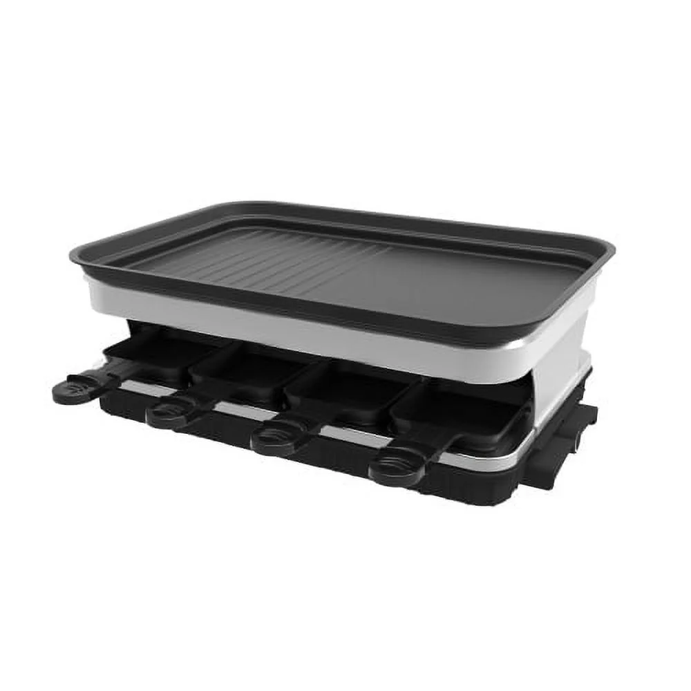 HestiNysus Classic 8-Person Raclette Grill with Non-Stick Coating, with 8 Mini Raclette Pans, Infinitely Adjustable Temperature, 1500W