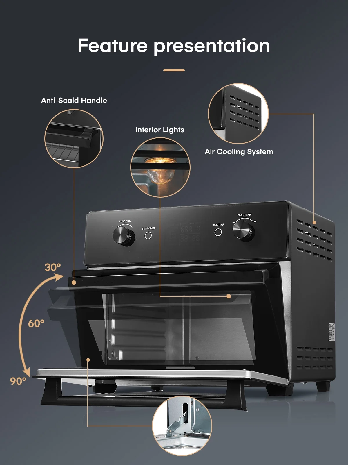 FOHERE Air Fryer Toaster Oven Combo, 20 QT Smart Convection Ovens Countertop, Oil Free Cooking, 7 Preset Programs For Roast, Bake, Broil, Air Fry, Free Accessories Included, 1800W
