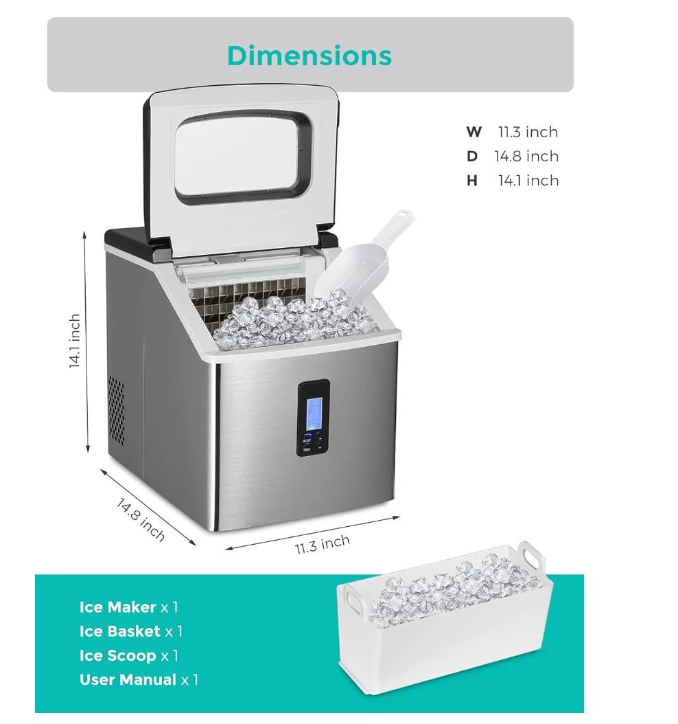 Countertop Ice Maker, Nugget Ice Machine,24 Cubes Ready in 15 Mins, 40lbs/24Hrs,