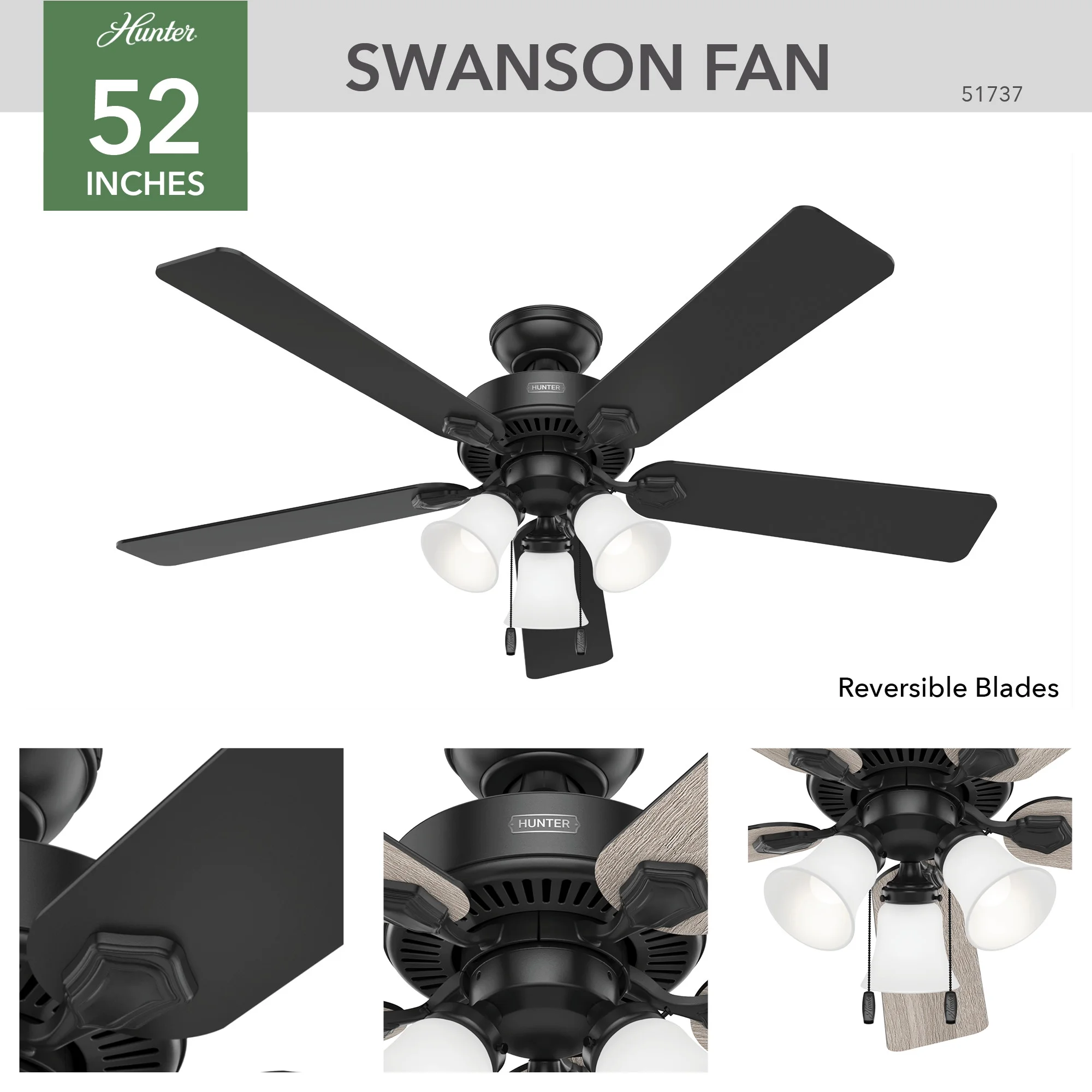 Hunter Fans - Swanson - 5 Blade Ceiling Fan with Light Kit and Pull Chain In