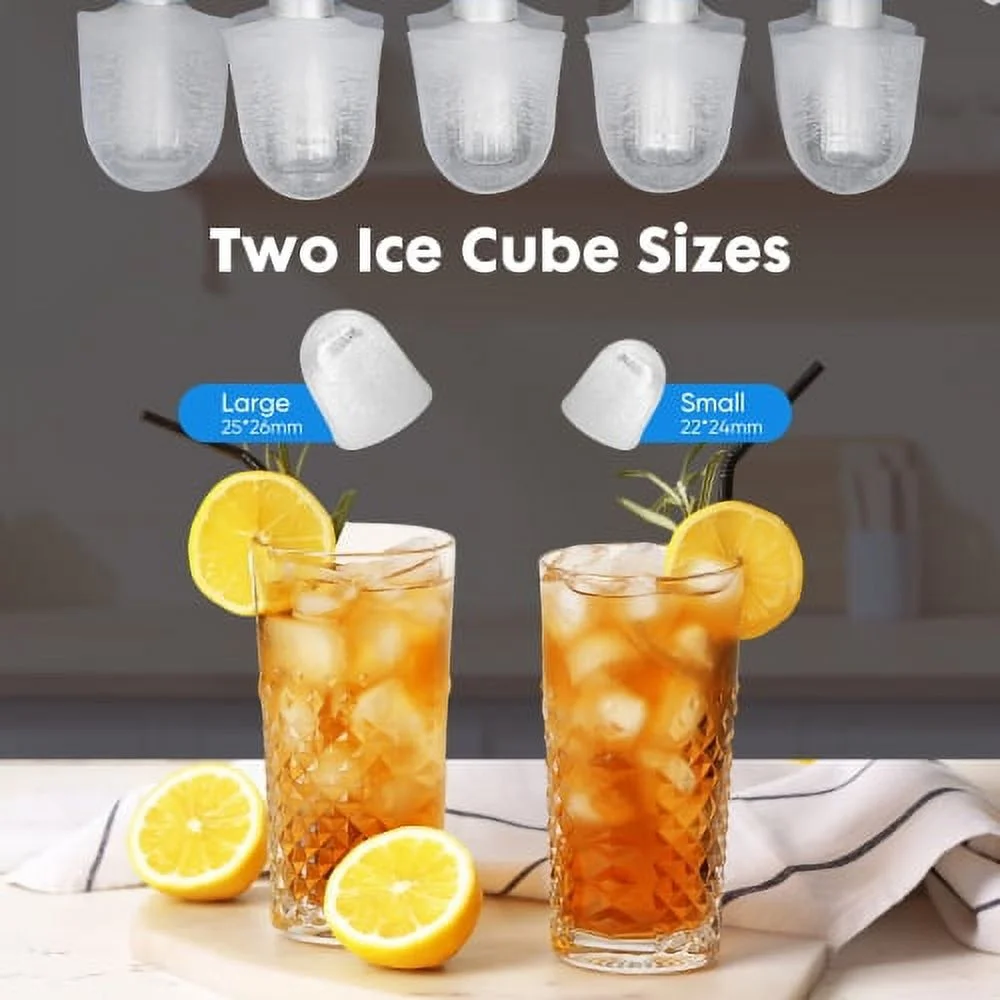 Cergrey Portable Home Use Ice Maker, 9Pcs/6-8mins & 26.5Lbs/24H, Two Ice Cube Sizes, Low Noise, Black