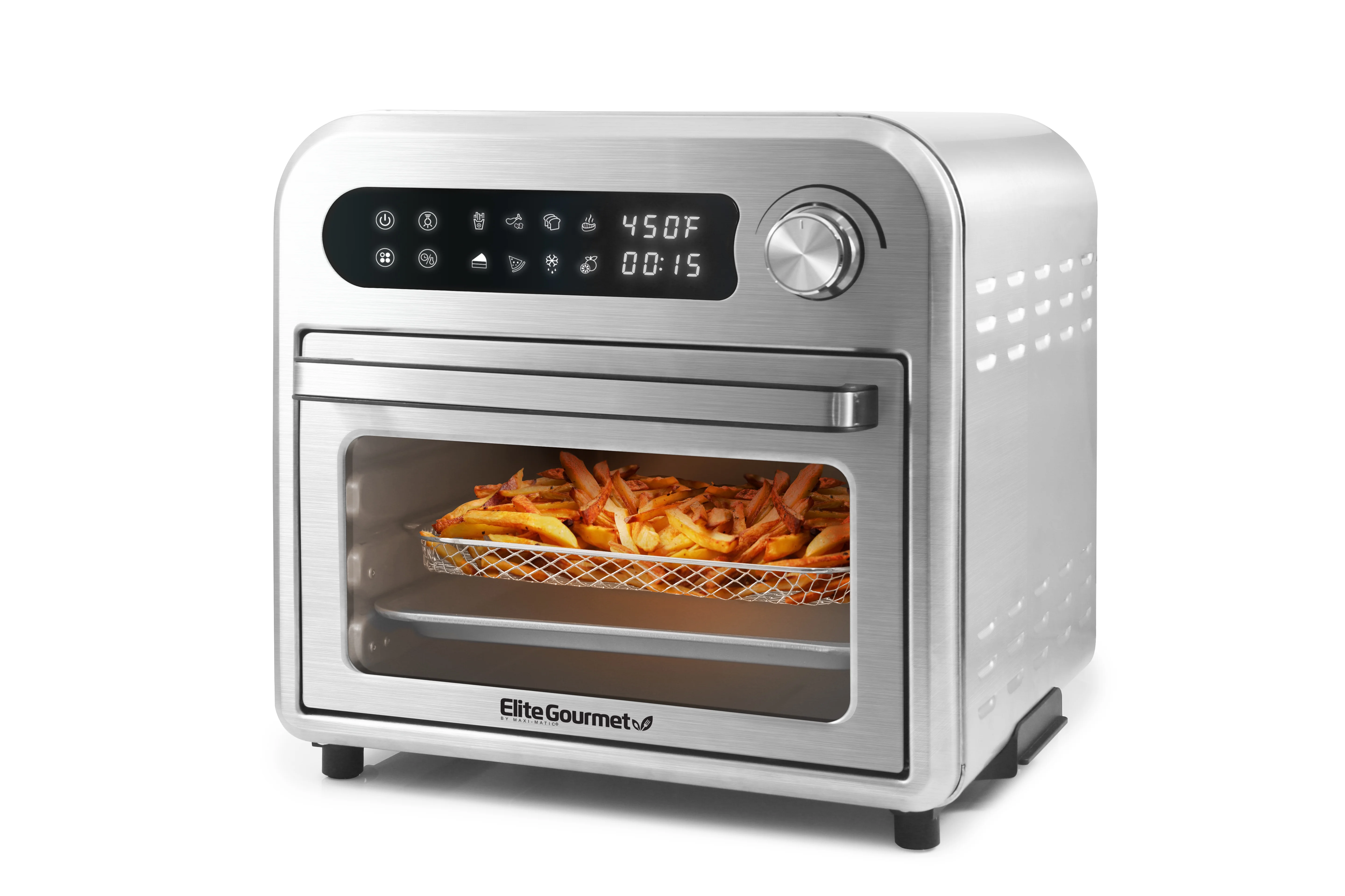 Elite Gourmet Infinite-Use Air Fryer Oven, Stainless Steel, 10 L