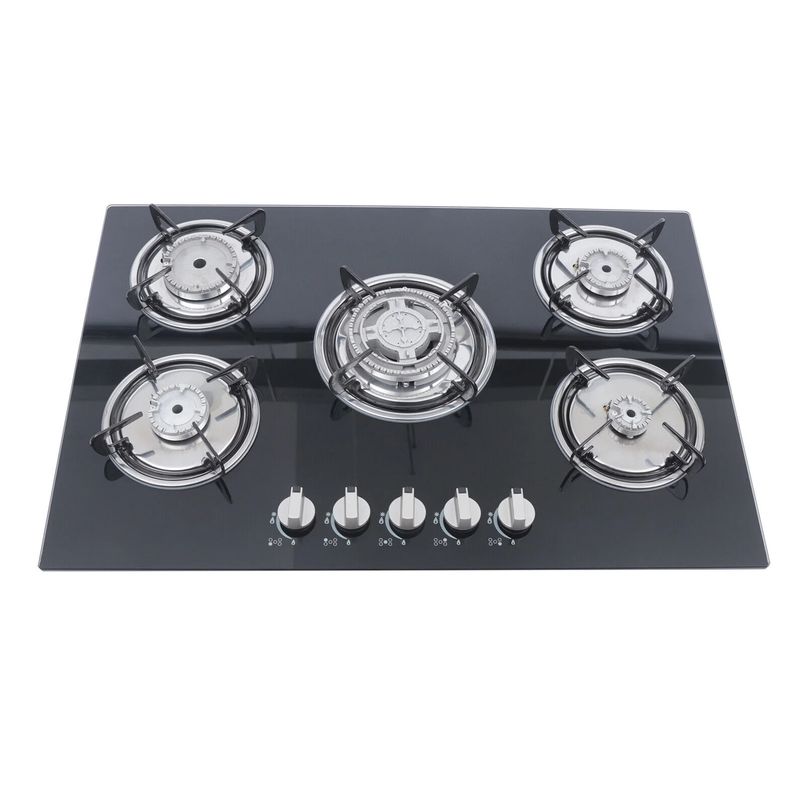 30' Gas Stove Cooktop, 5 Burners Built-in Tempered Glass LPG/NG Stove with Flameout Protection for Kitchen Black