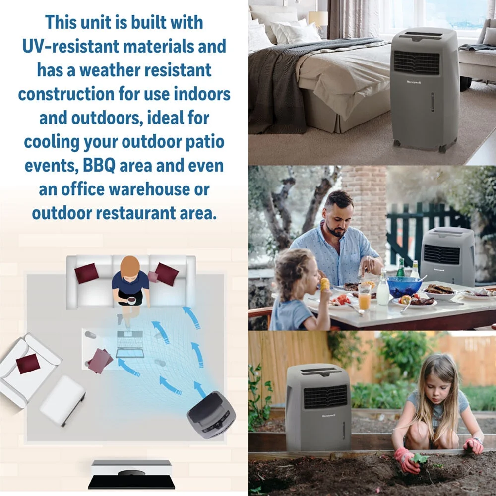 Honeywell 500-694CFM Indoor Outdoor Portable Evaporative Cooler with Fan & Humidifier, Ice Compartment & Remote Control, CO25AE, Gray
