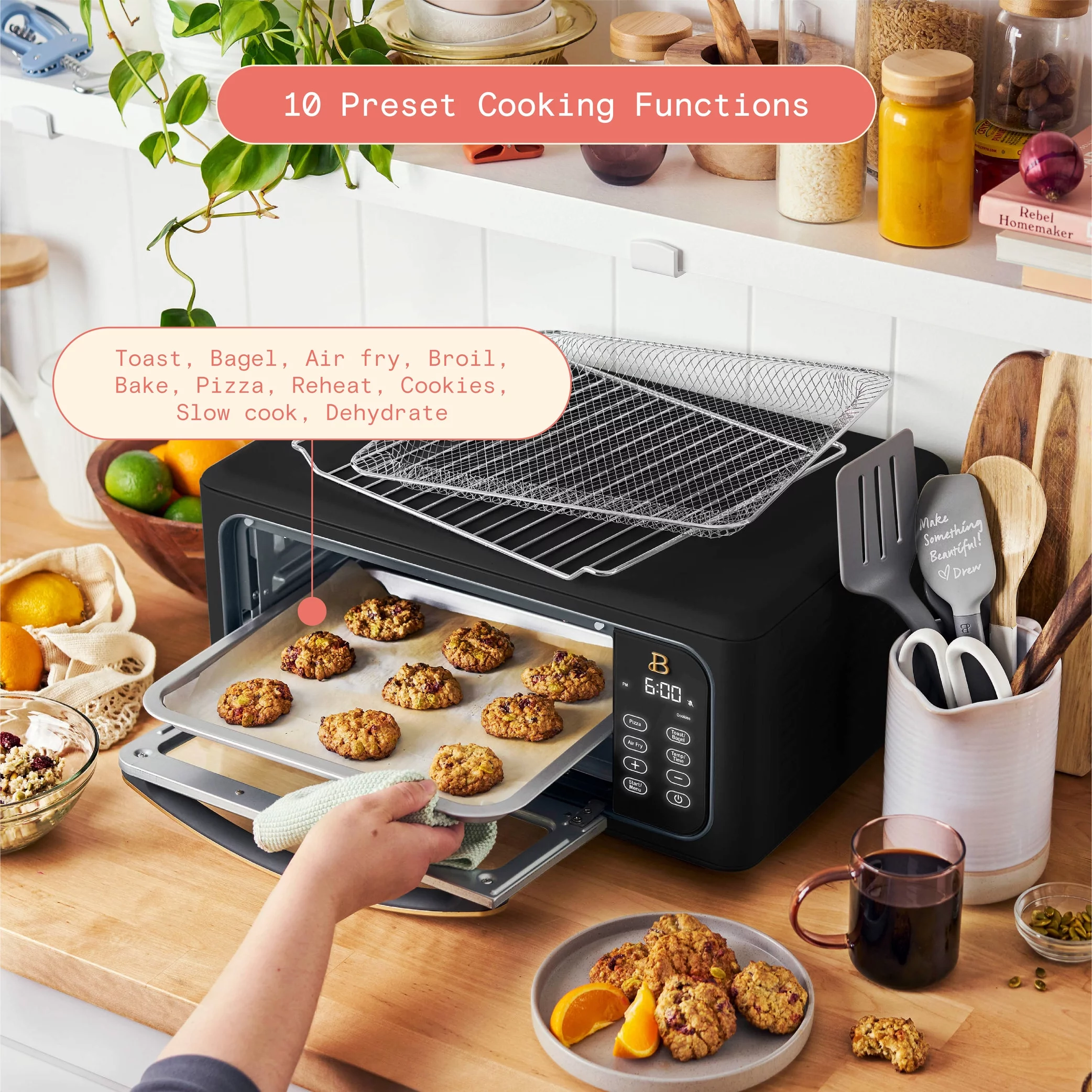 Beautiful Infrared Air Fry Toaster Oven, 9-Slice, 1800 W, Black Sesame by Drew Barrymore