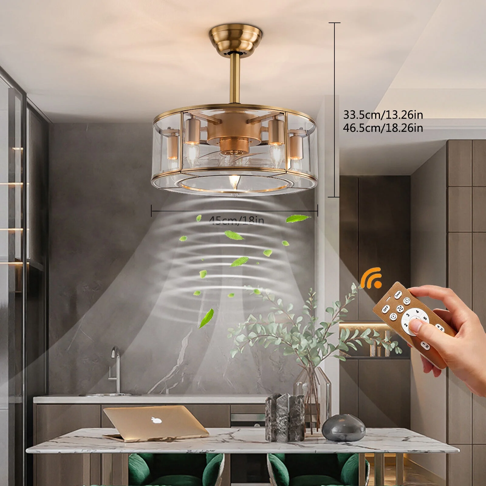 Industrial Ceiling Fan Light Remote Control Cage Chandelier Lamp Living Room
