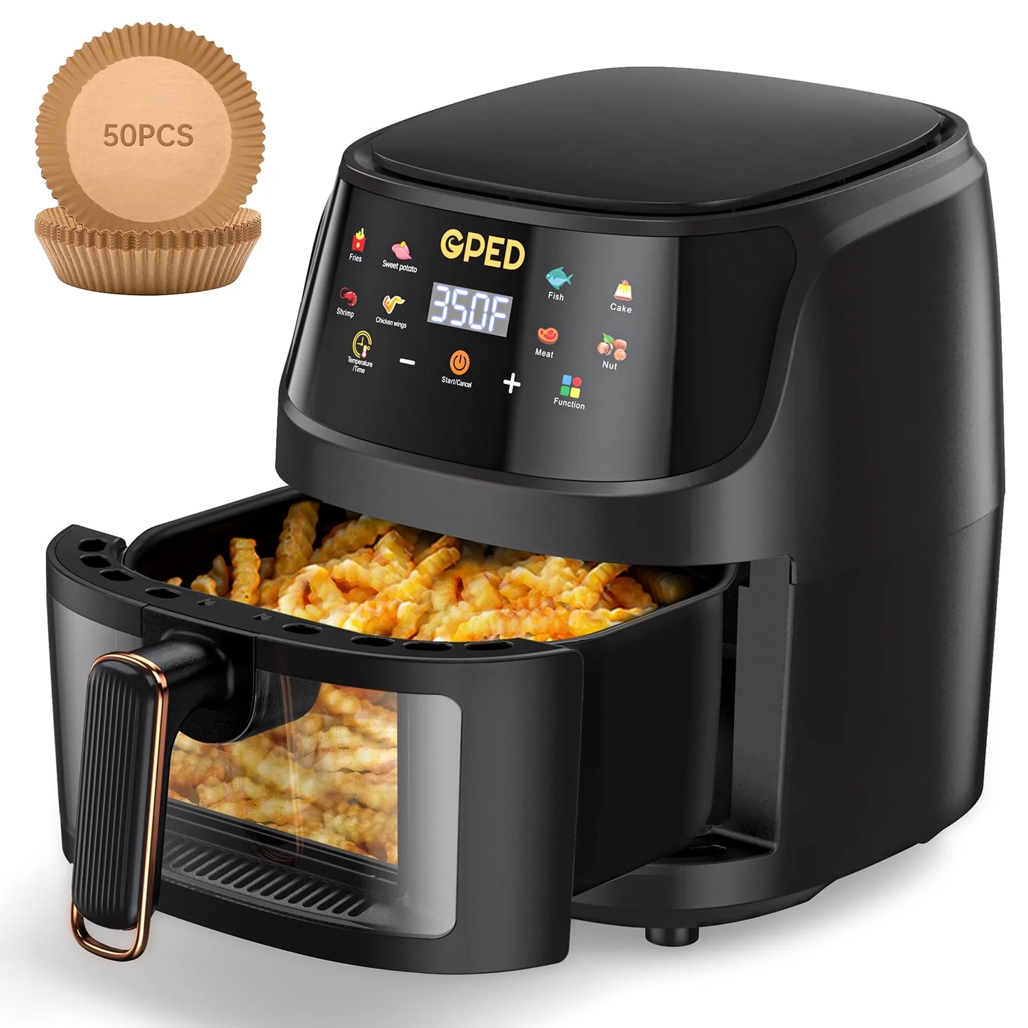 Air Fryers, 7.5 QT 8-in-1 Oilless Air Fryer Oven with Visible Cooking Window, One-Touch Screen, Nonstick and Dishwasher-Safe Basket, Customized Temp/Time, Including Air Fryer Paper Liners 50PCS