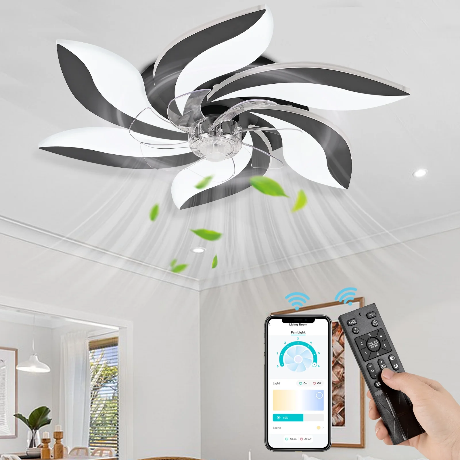 Ceiling Fans with Lights and Remote NACATIN Ceiling Light with Fan 3 Colors 6 Wind Levels, Black