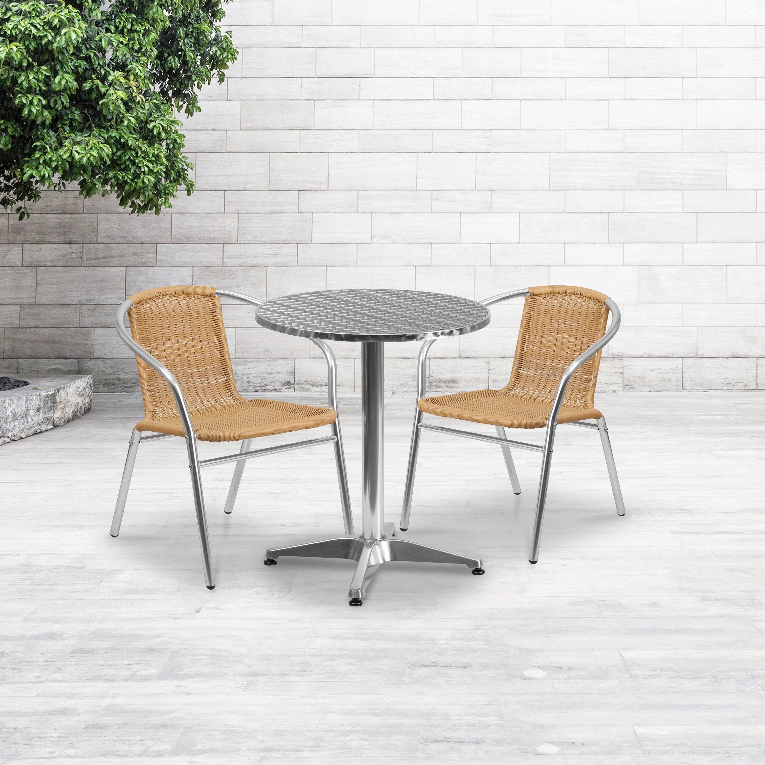Flash Furniture Commercial Aluminum and Beige Rattan Indoor-Outdoor Restaurant Stack Chair