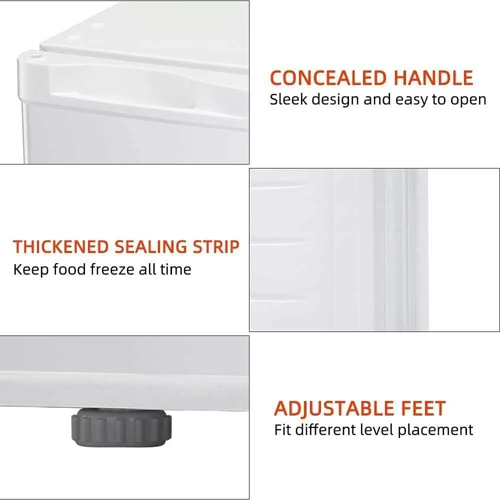 AUCHI Compact Chest Upright Freezer Single Door Reversible Stainless Steel Door, Compact Adjustable Removable Shelves for Home Office, 1.1 cu.WHITE