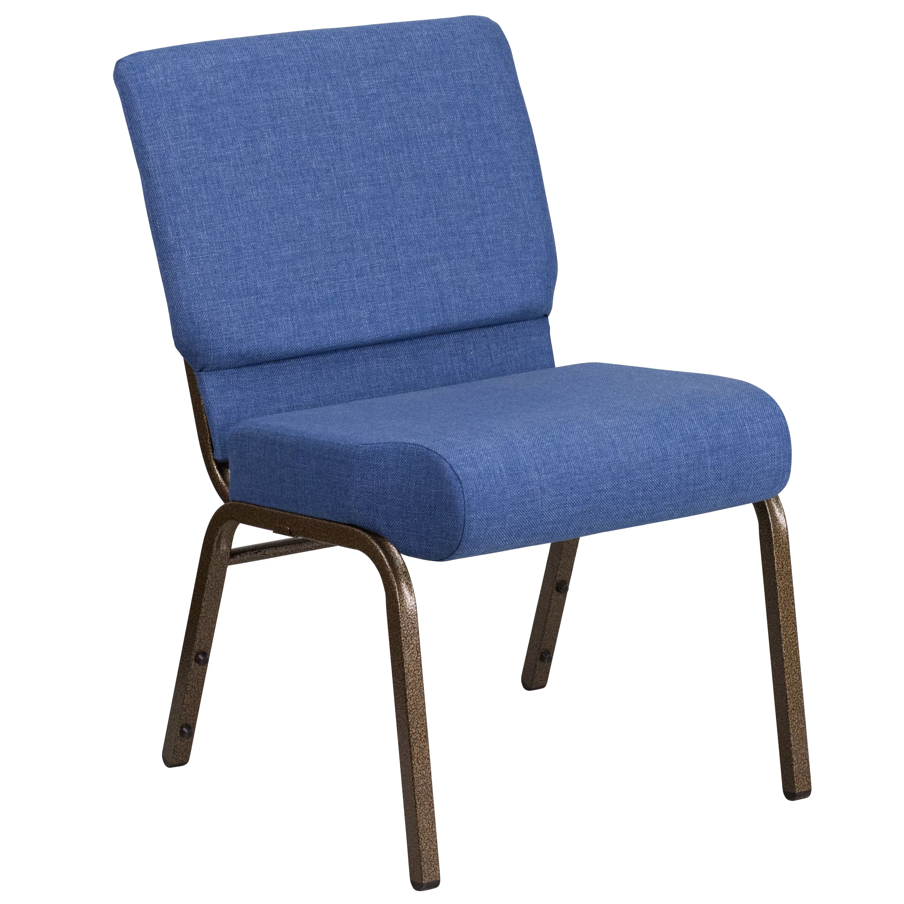Emma + Oliver 21'W Stacking Church Chair in Blue Fabric - Gold Vein Frame