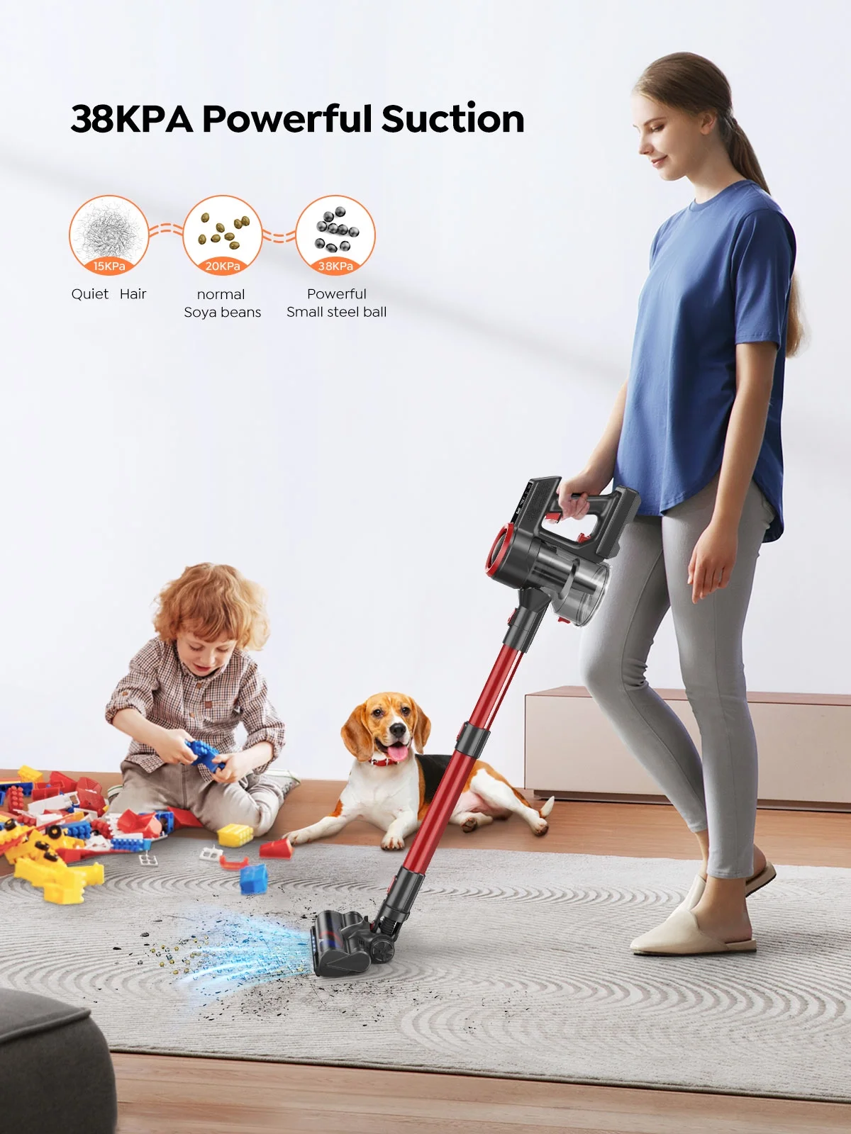 Cordless Vacuum Cleaner 55mins Runtime 450W 38Kpa Color Touch Display Stick vacuum for Home carpet hardwood floors pet hair Buture