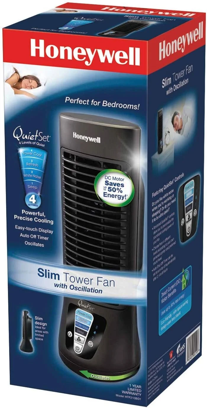 Honeywell QuietSet Mini Tower Table Fan, HTF210B, 2 Pack, Black (2)