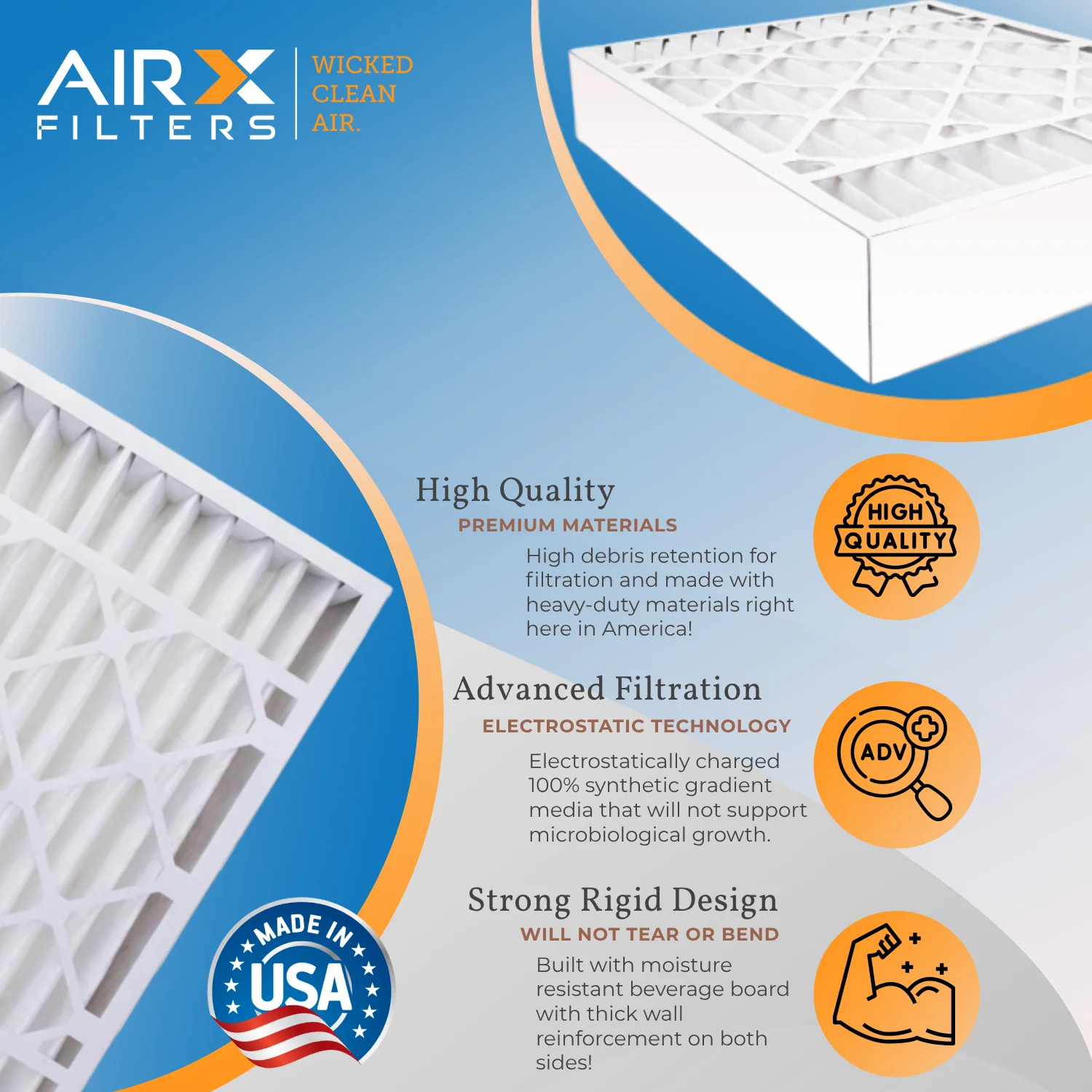 16x25x5 Air Filter MERV 11 Comparable to MPR 1000, MPR 1200 & FPR 7 Compatible with Goodman M1-1056 / Amana AMP-M1-1056 Premium USA Made 16x25x5 Furnace Filter 2 Pack by AIRX FILTERS WICKED CLEAN AIR.