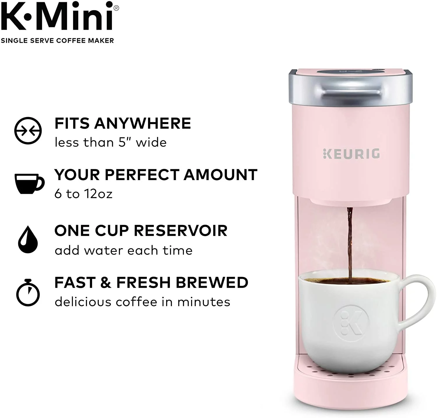 Keurig K-Mini Single Serve K-Cup Pod Coffee Maker, Dusty Rose, 6 to 12 oz. Brew Sizes