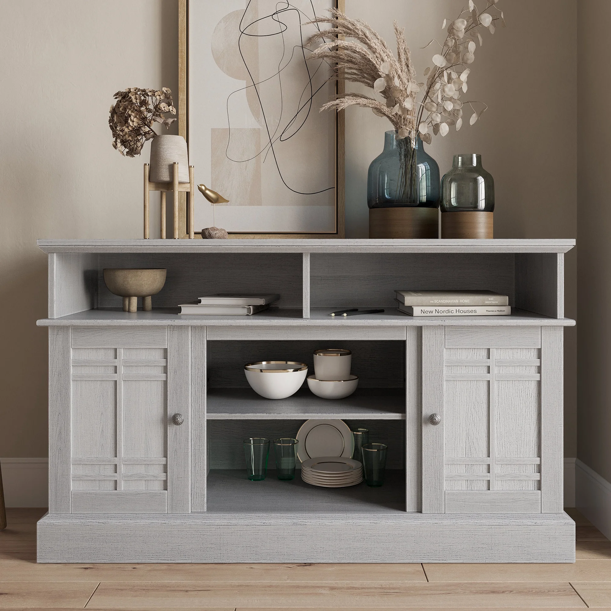 BELLEZE TV Stand Media Entertainment Center - Norrell (Sargent Oak)