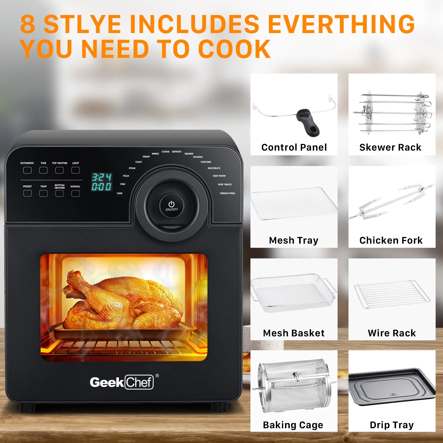 Geek Chef Air Fryer Oven Toaster 4 Slice Toaster Convection Airfryer Countertop Oven Black