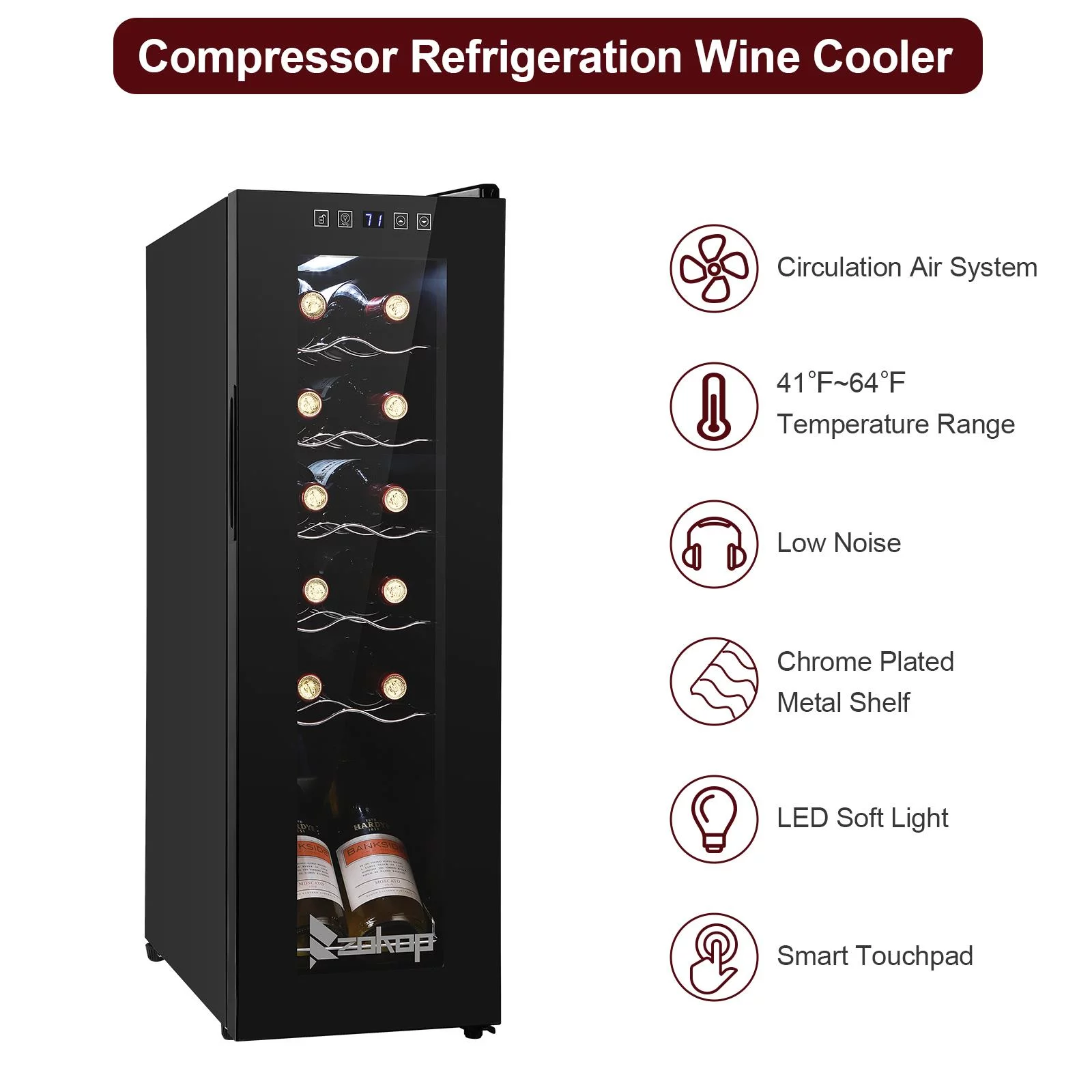GoDecor Countertop Wine Cooler - Freestanding Compact Mini Wine Fridge 12 Bottle w/Digital Control