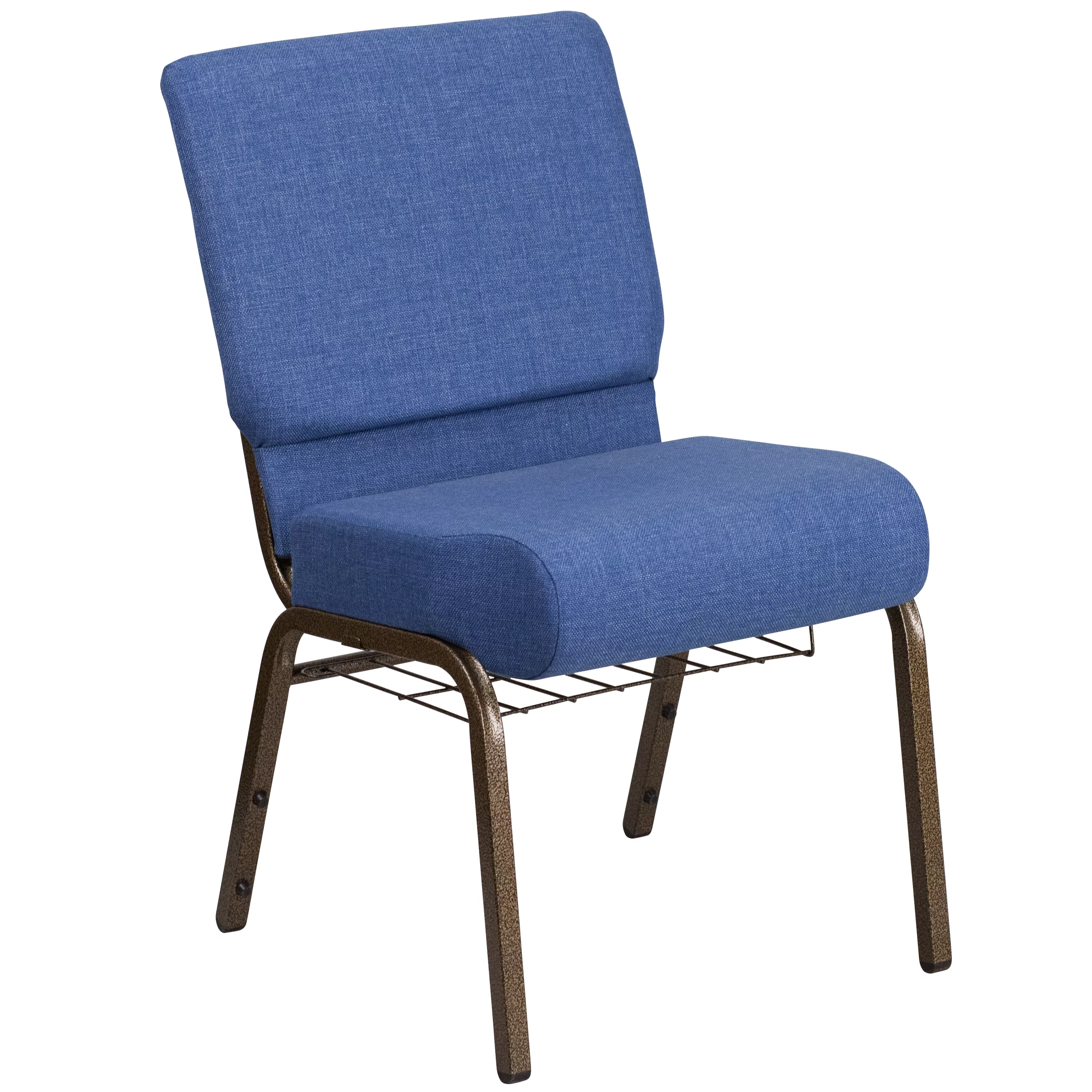 Flash Furniture HERCULES Series 21''W Church Chair in Blue Fabric with Cup Book Rack - Gold Vein Frame