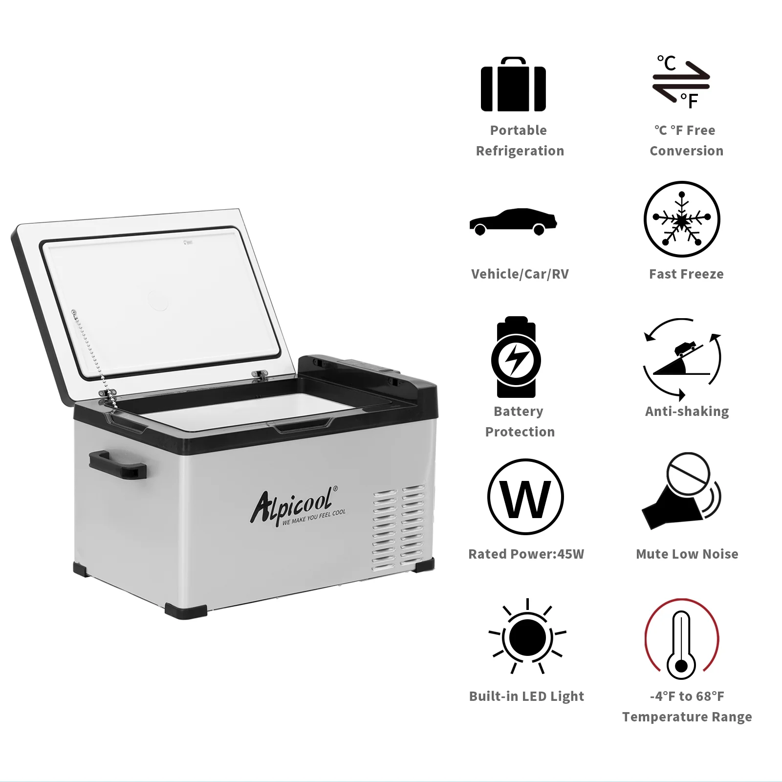 Alpicool C30 Portable Refrigerator 12 volt Car Freezer 32 Quart(30 Liter) Vehicle, Car, Truck, RV, Boat, Mini Fridge Freezer for Travel, Outdoor, Home -12/24V DC and 110-240V AC (Black and Silver)