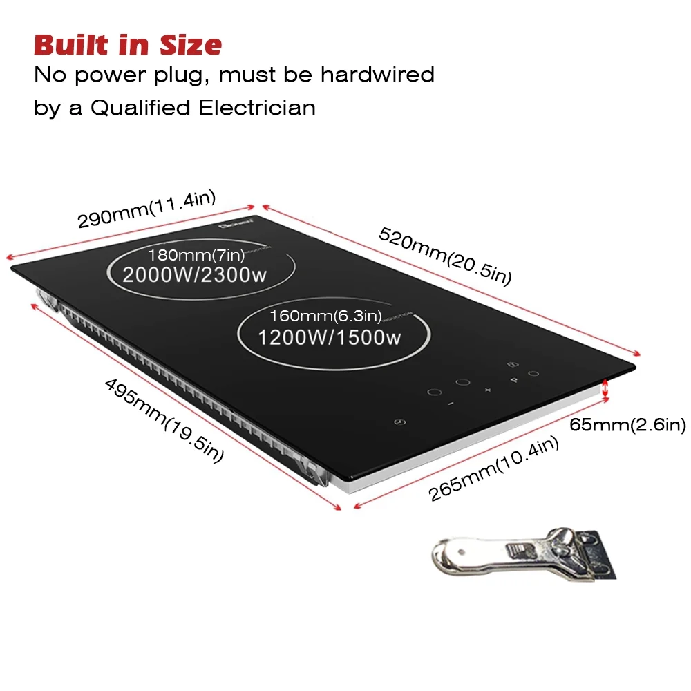 GIONIEN 2 Burner Electric Cooktop, 220V~240V Built-in 12' Induction Cooktop,3500W