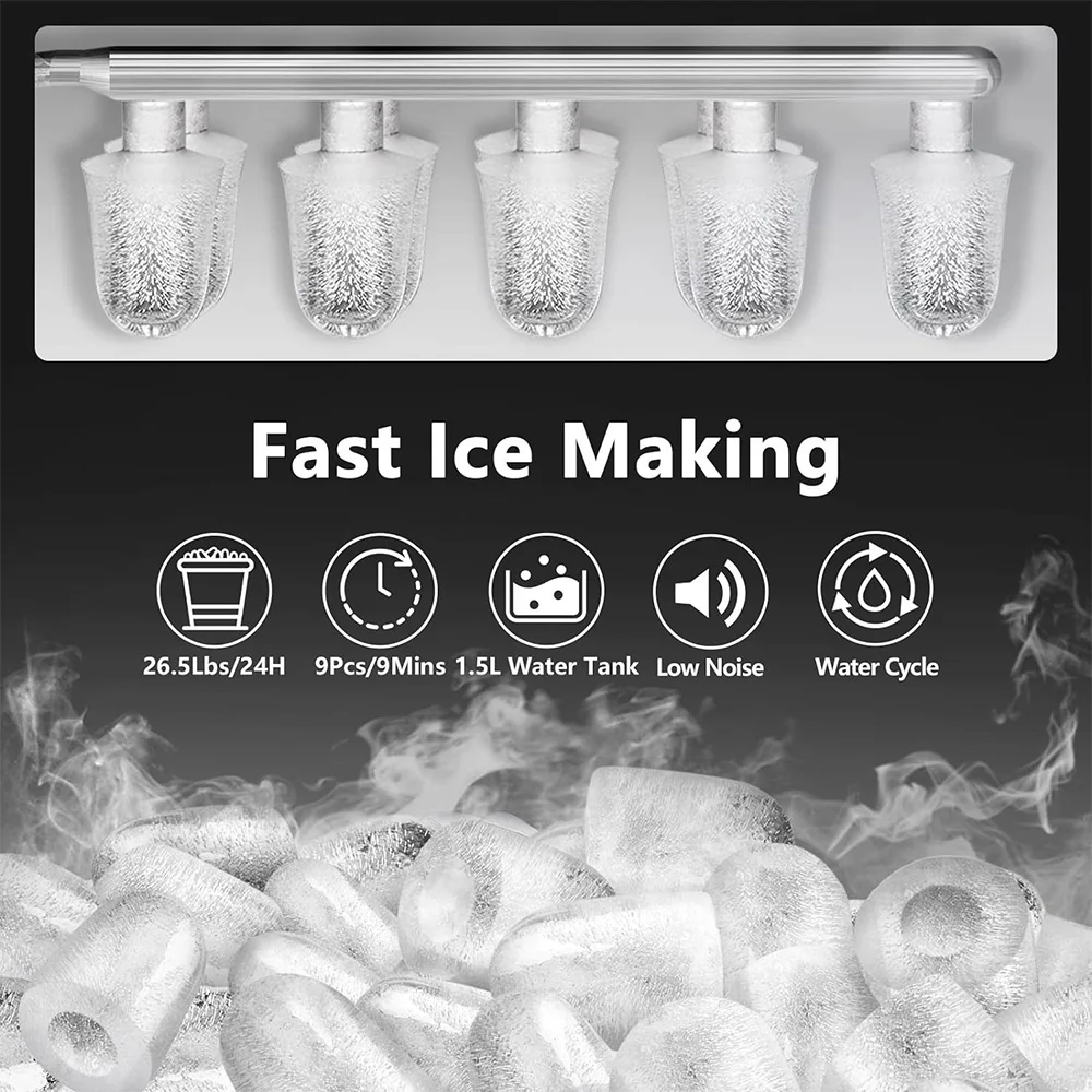 Countertop Ice Makers, Portable Ice Machine with Ice Scoop & Basket, Black