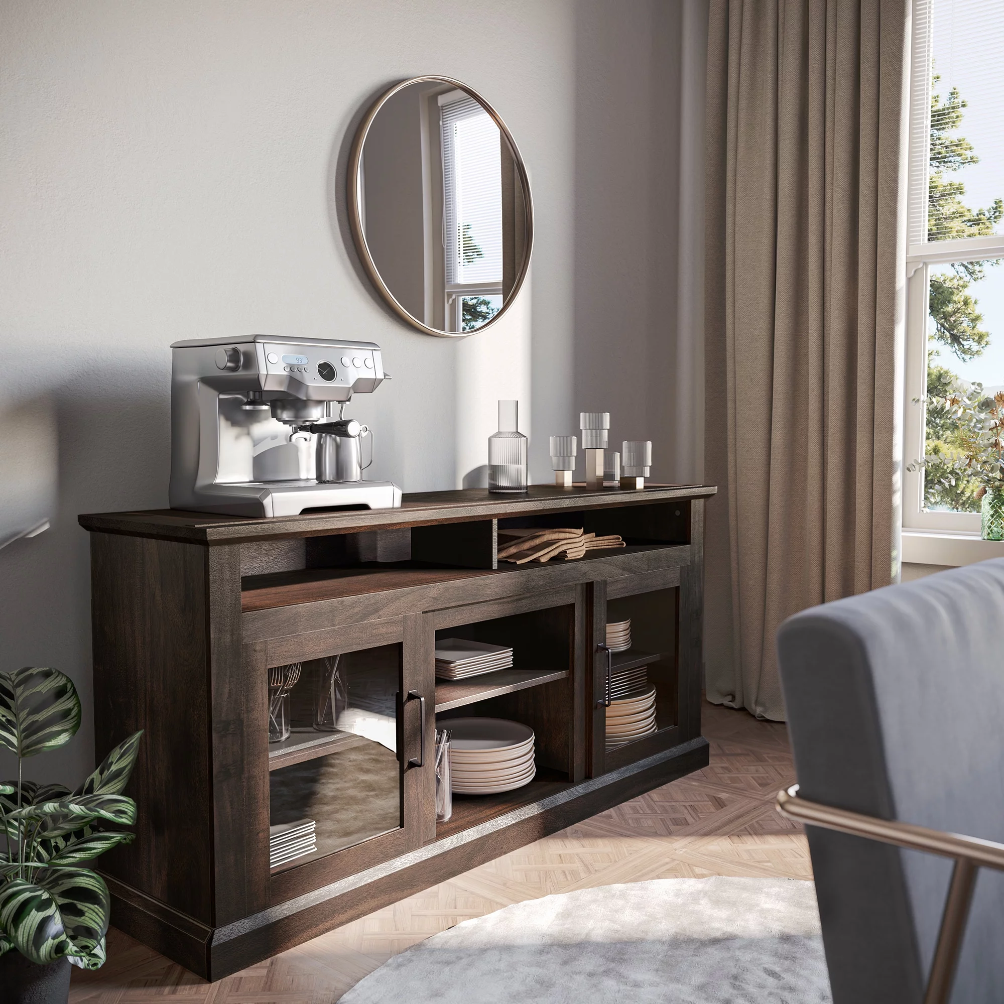 BELLEZE TV Stand Media Entertainment Center Console - Cayman (Brown)