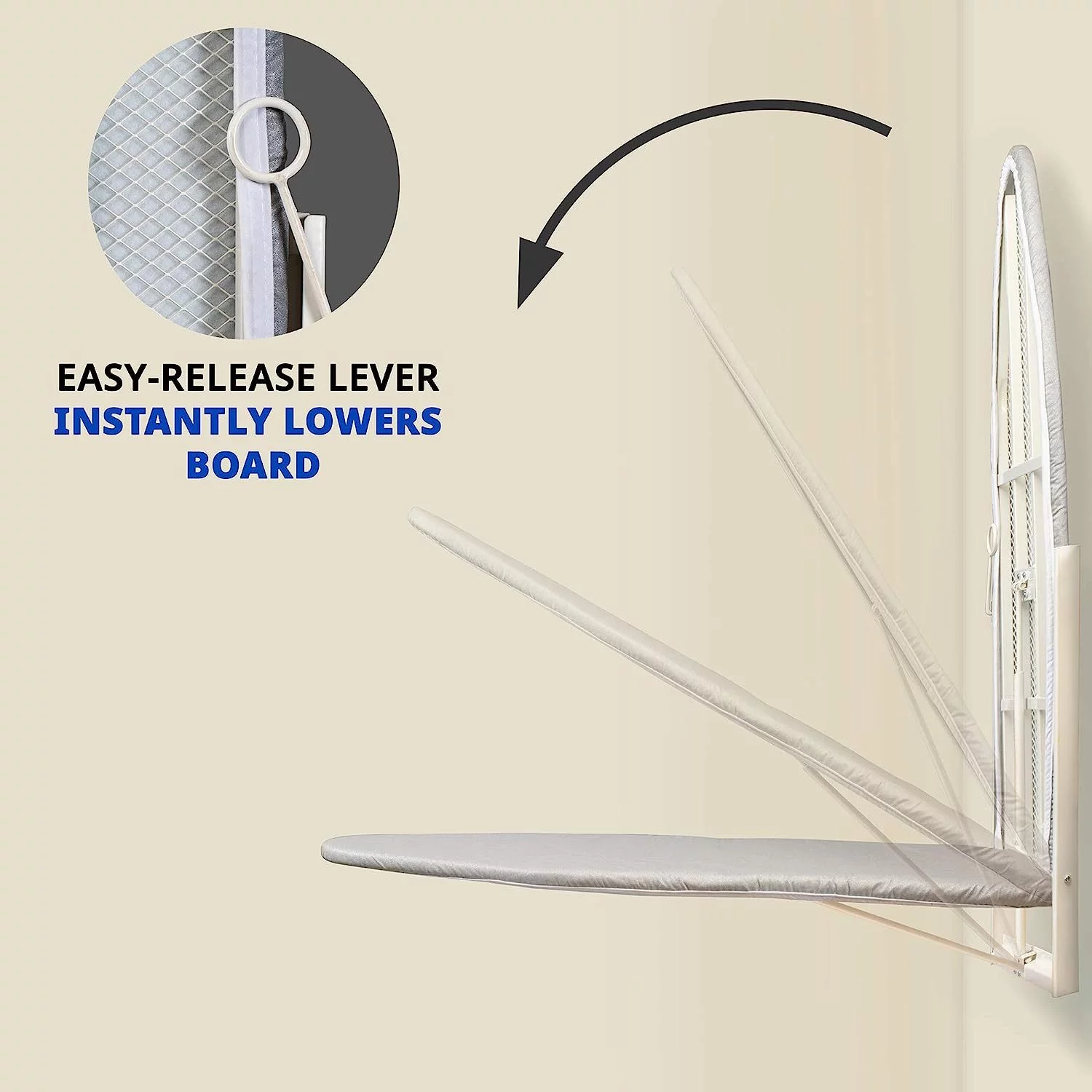 Bilot Wall-Mounted Ironing Board | Foldable 36.2" x 12.2" Ironing Station for Home, Apartment & Small Spaces | Sturdy Folding Board, Easy-Release Lever, Removable Cotton Cover & Mounting Hardware