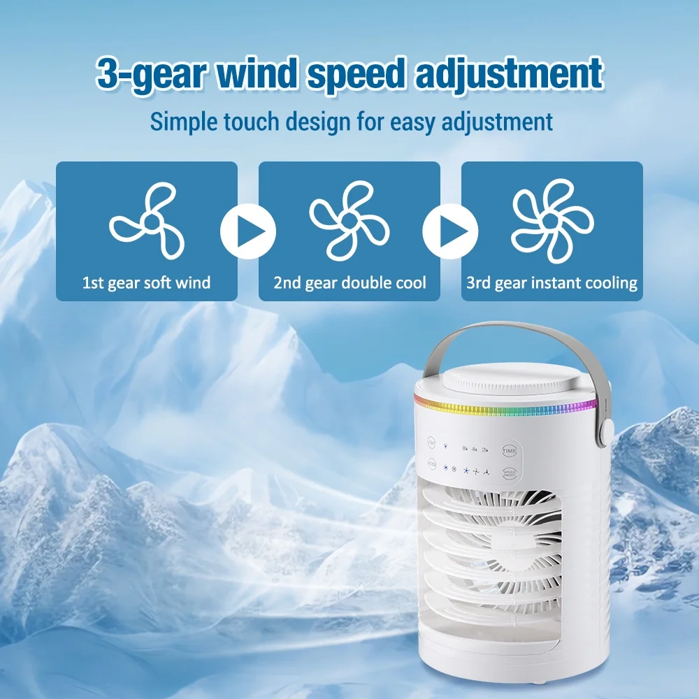 HUICH Portable air cooler, spray cooling fan, 3-speed speed adjustment, maximum wind speed 3.6m/s