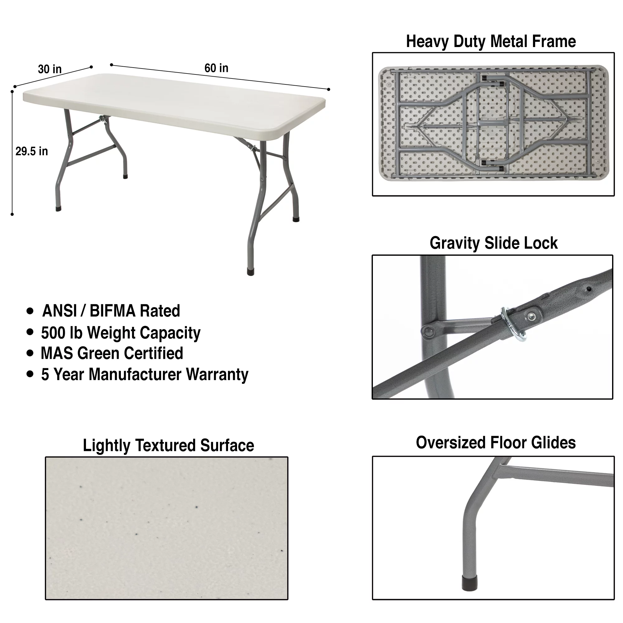 Hampden Furnishings Baldwin Collection 30' x 60' Plastic/Steel Folding Table, Grey