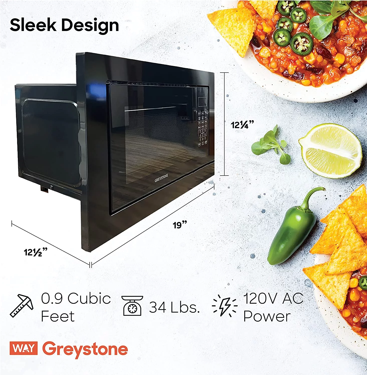 Furrion 2022302225 0.9 cu. ft. Greystone Standard 900W RV Microwave, Black