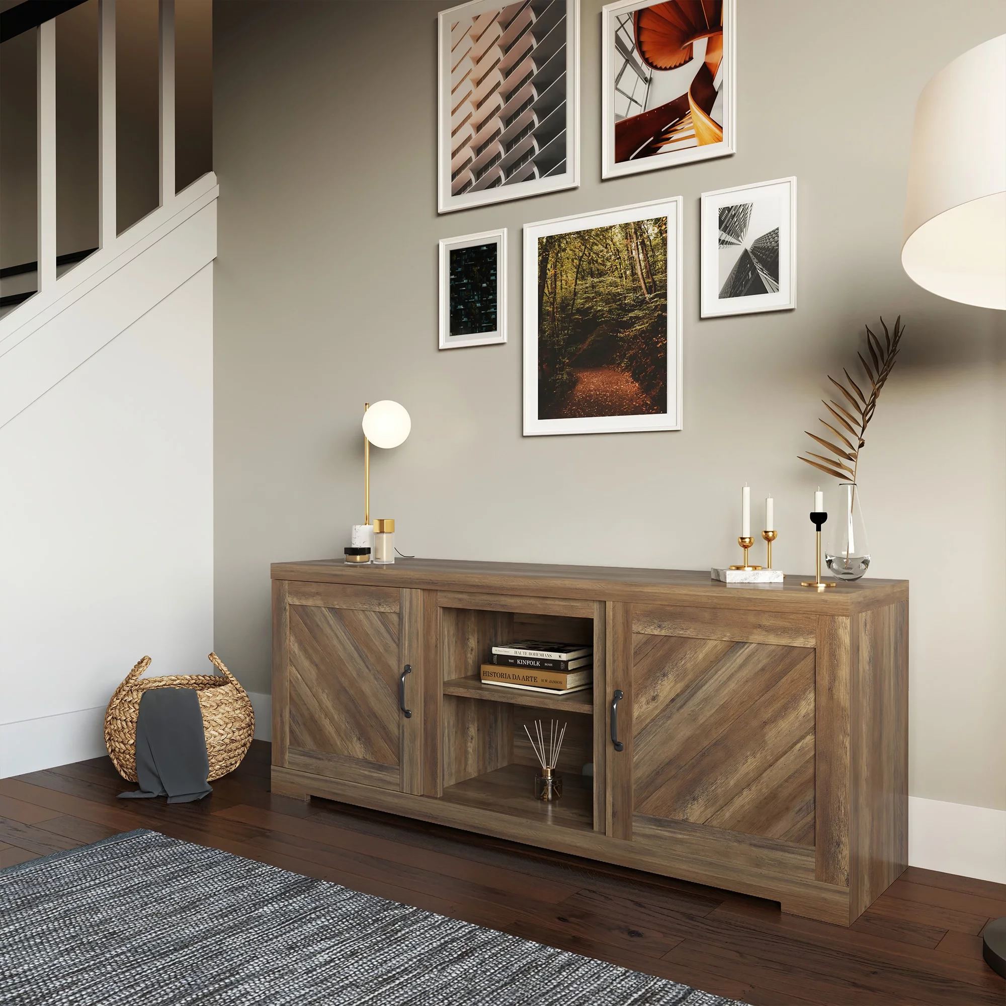 BELLEZE TV Stand Media Entertainment Center Console - Hilo (Rustic Oak)