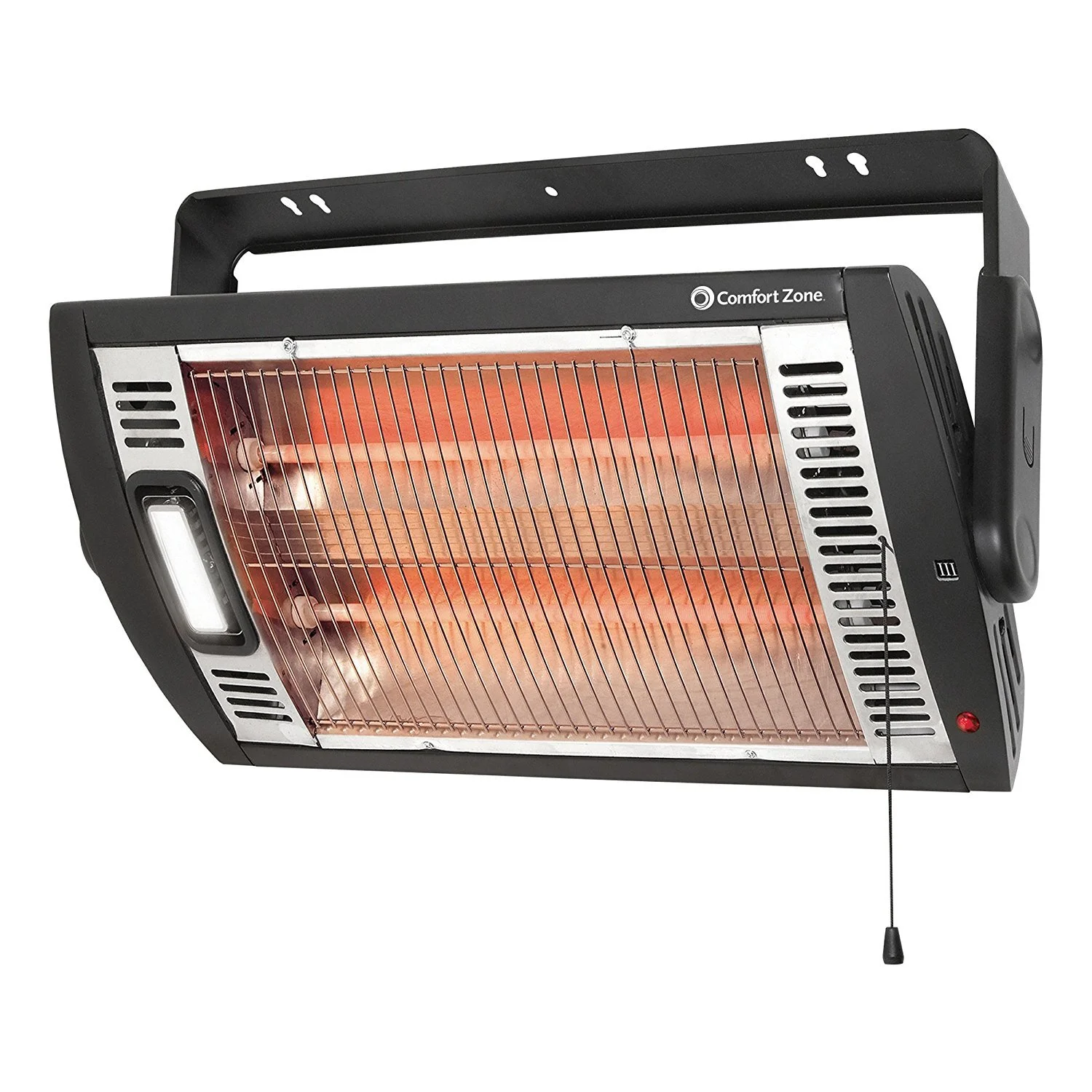 Comfort Zone 750/1,500-Watt Ceiling Mounted Dual Quartz Radiant Heater with 90-Degree Adjustable Tilt, Metal Safety Grille, Overheat Protection (Hardware Included)