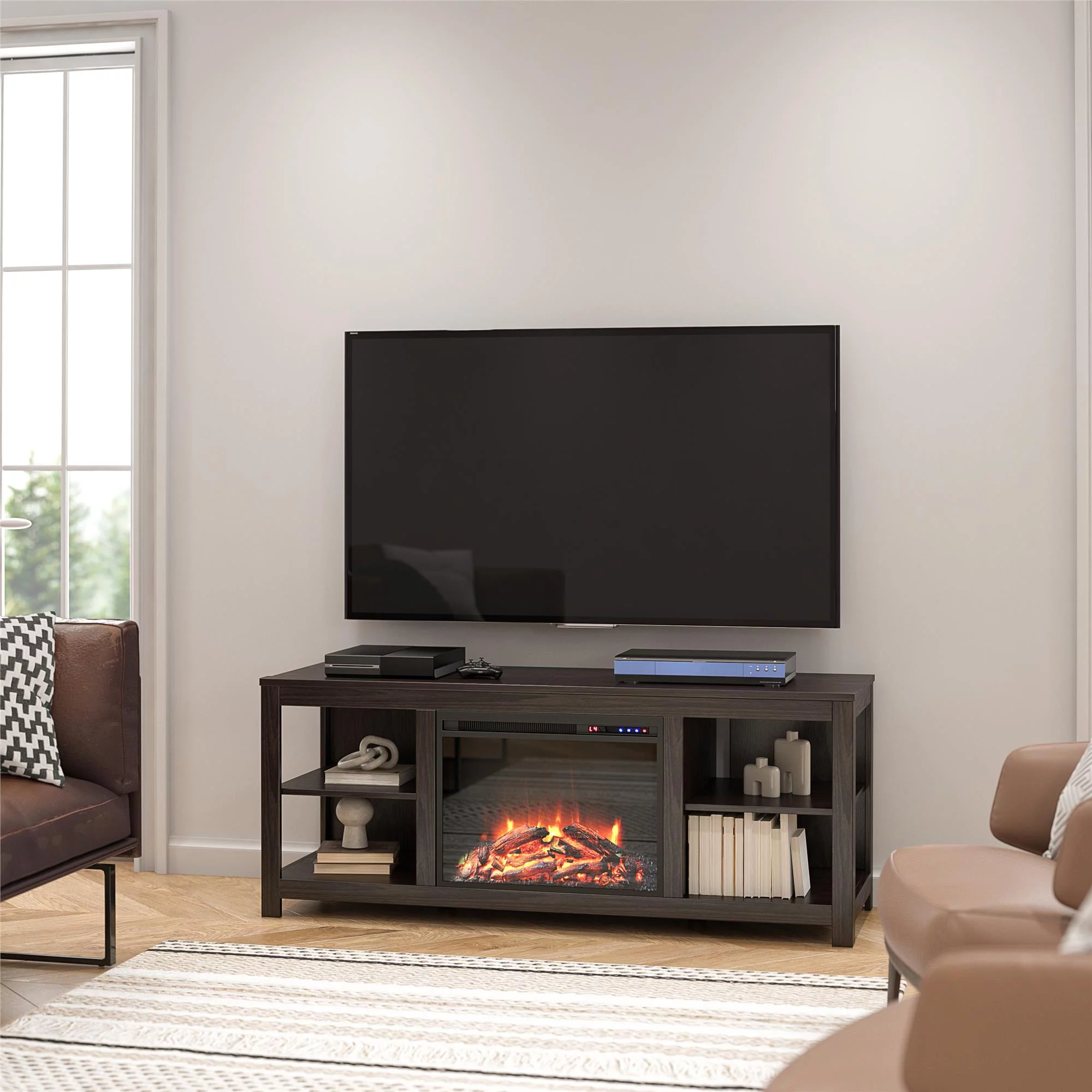 Ameriwood Home Woodbriar Electric Fireplace TV Console for TVs up to 74