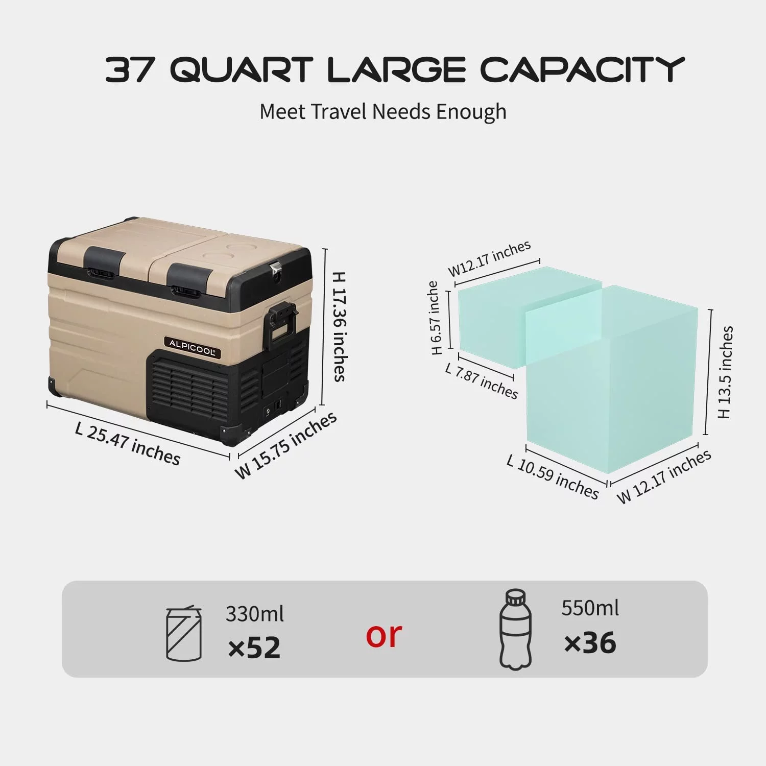 Alpicool TA35 Portable Refrigerator 37 Quart(35 Liter) Dual Temperature Control Fridge Mini Freezer for Travel,Camping,Fishing, Outdoor -12/24V DC