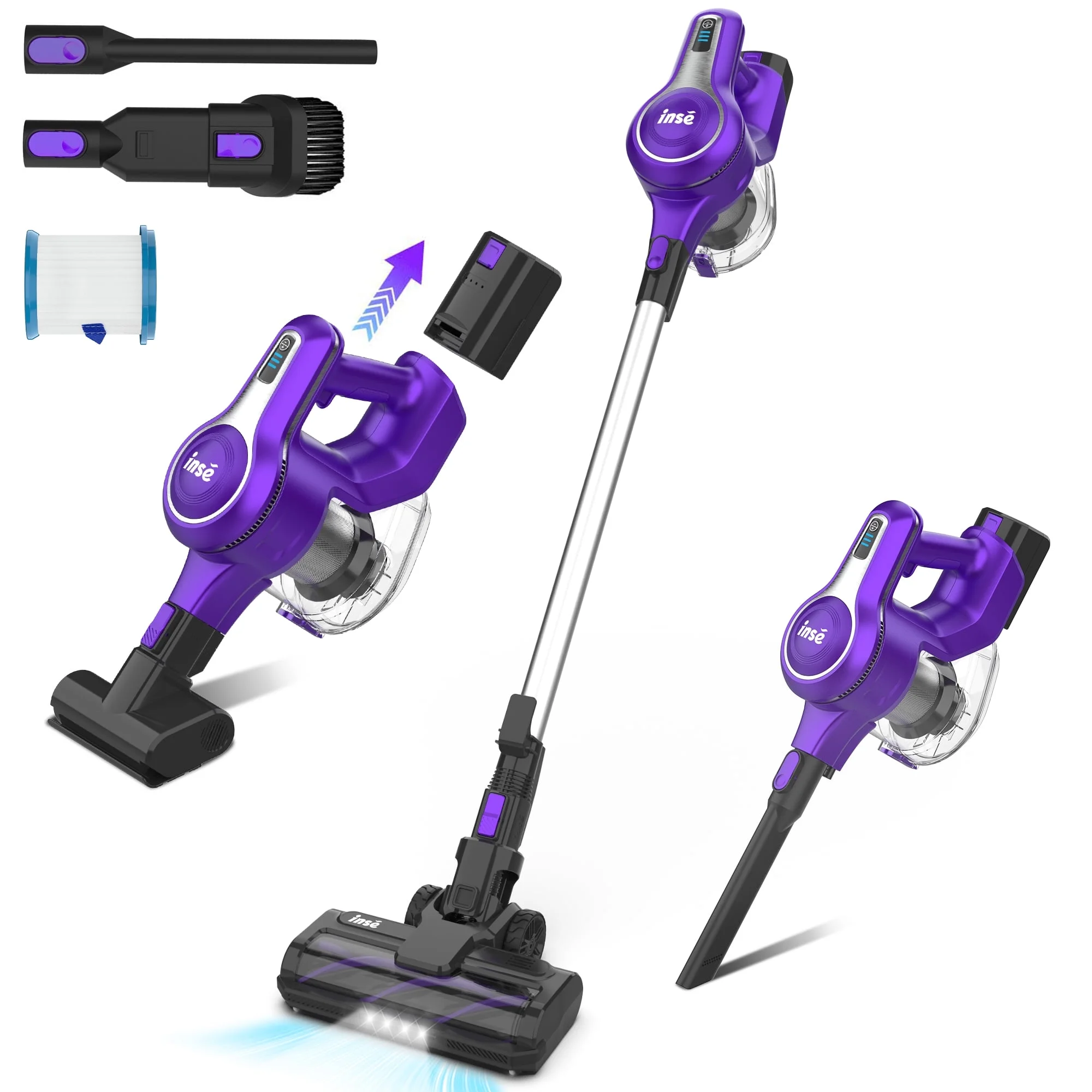 INSE S6X Cordless Vacuum Cleaner, 30Kpa 250W Brushless Motor Stick Vacuum, Up to 45 Mins Runtime 2500mAh Rechargeable Battery, for Carpet Hard Floor Pet Hair