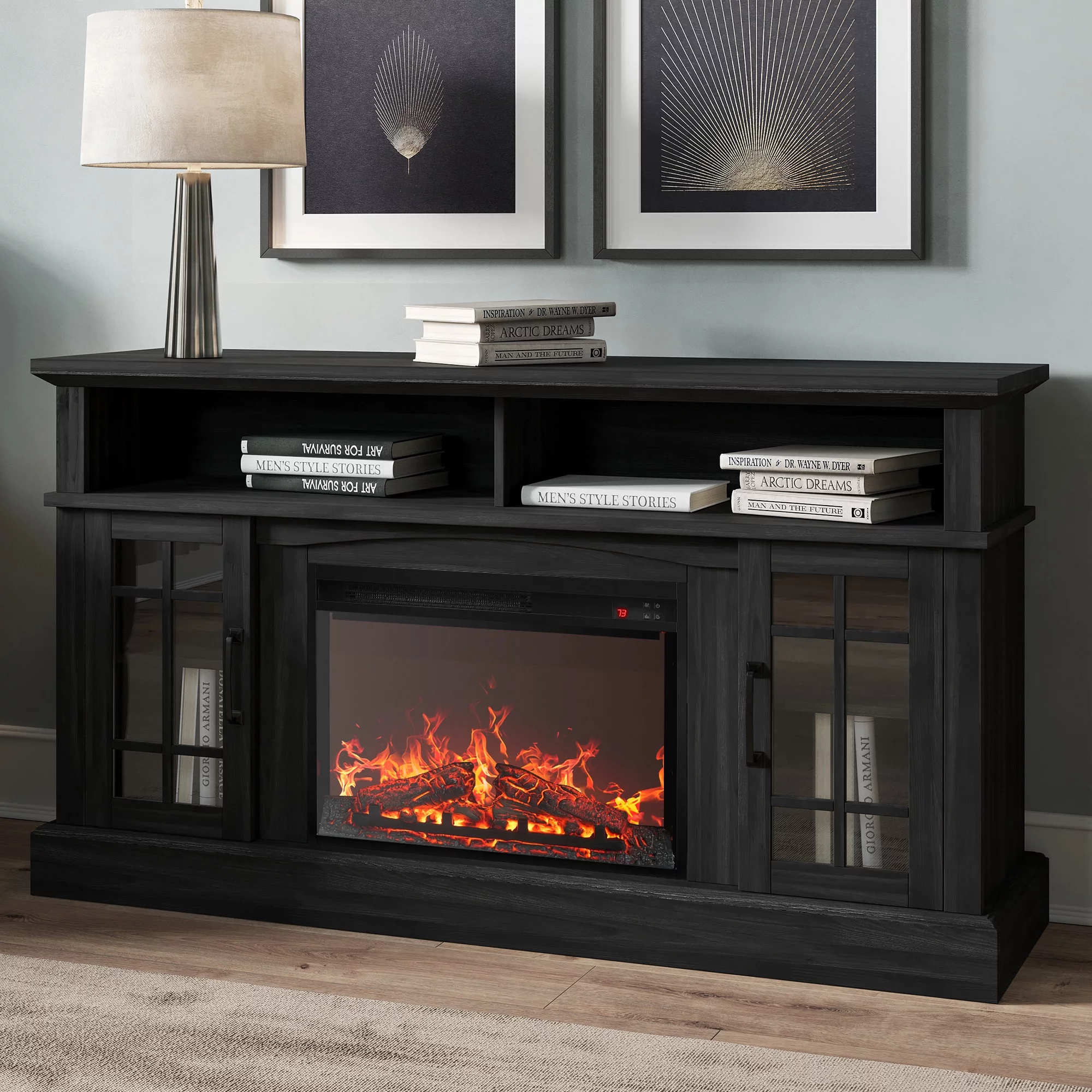 BELLEZE 58' TV Stand with 23' Electric Fireplace, Fireplace TV Console for TVs up to 65