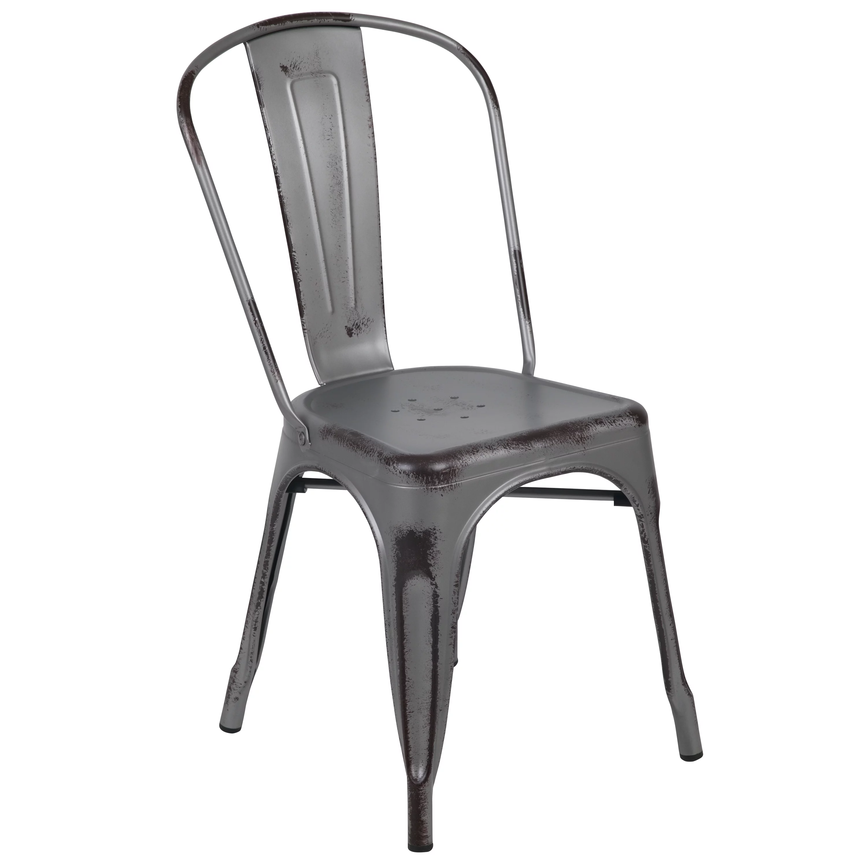Flash Furniture Commercial Grade Distressed Silver Gray Metal Indoor-Outdoor Stackable Chair