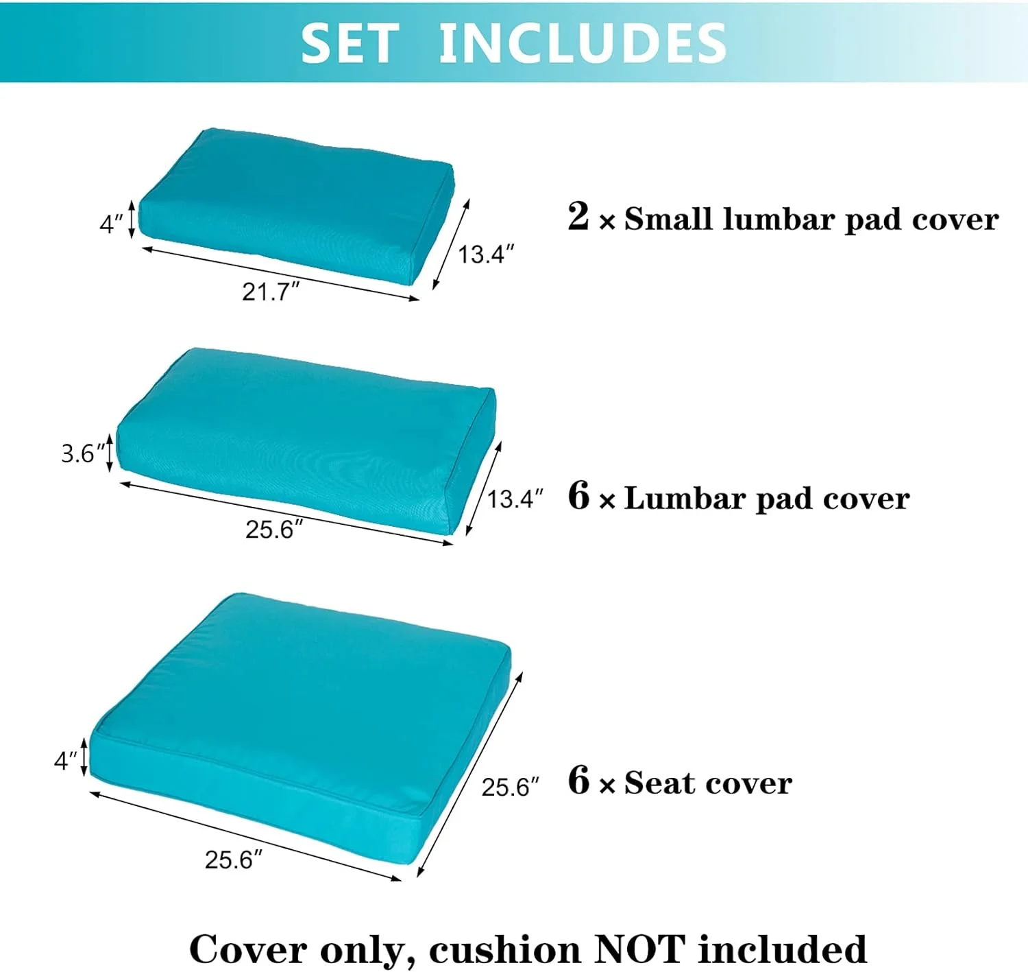 Kinbor Patio Furniture Cushion Replacement Covers for 7pcs Outdoor Sofa Set,Washable Patio Cushion Slipcovers, Turquoise