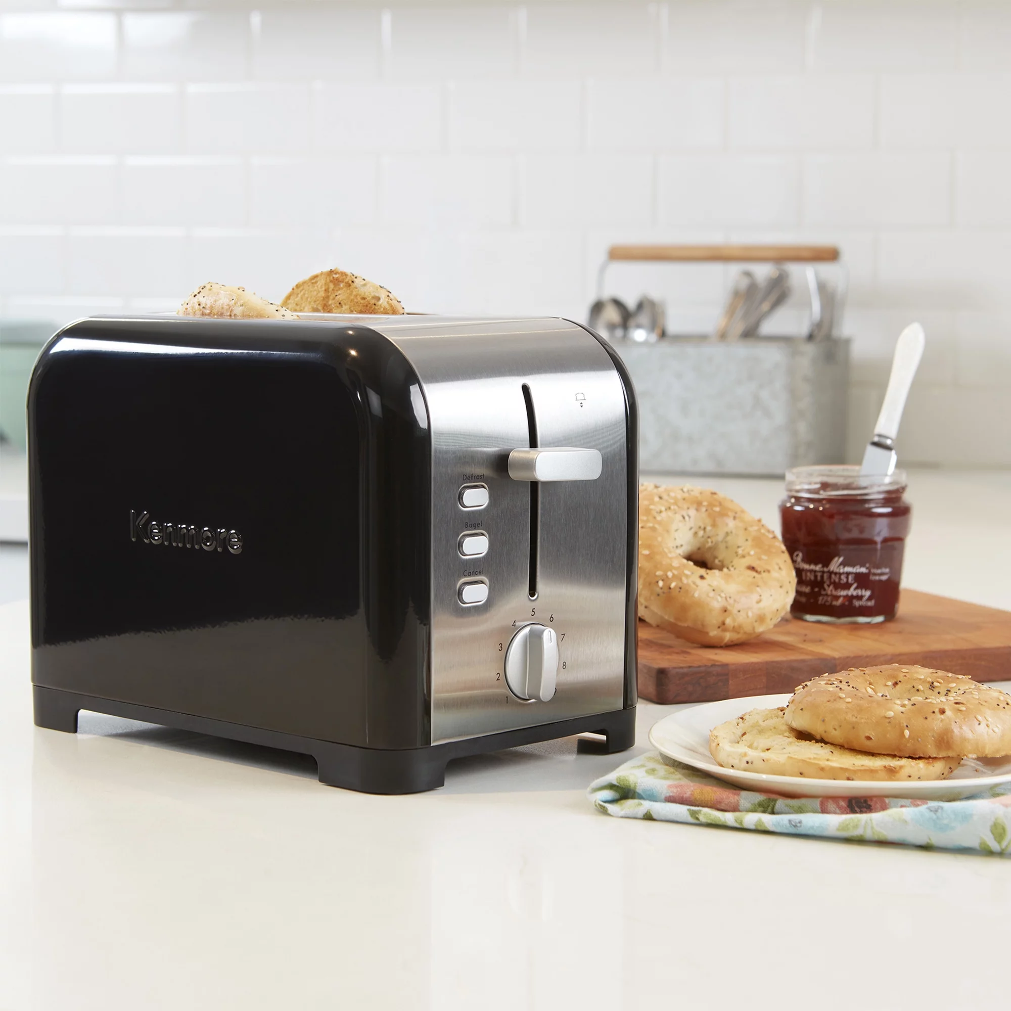 Kenmore 2 Slice Toaster Stainless Steel ,with Bagel, Cancel, Defrost Function and Extra Wide Slots Toasters, Removable Crumb Tray, Black