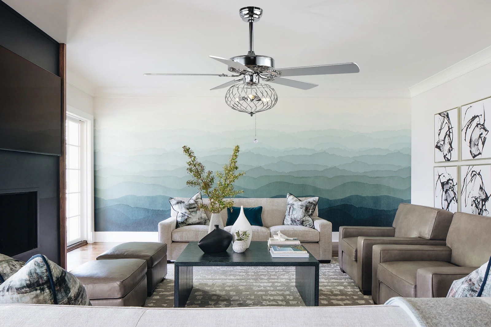 Dawn Whisper Caged Ceiling Fan Light Modern Black Fandelier with Remote Control for Bedroom Dining Room Kitchen Living Room