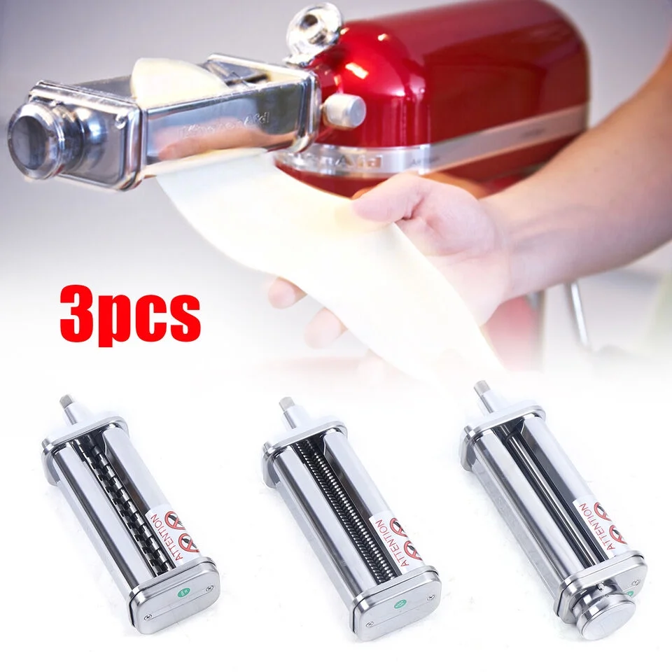 3-Piece Stainless Steel Pasta Roller Cutter Set - Compatible with KitchenAid Stand Mixer