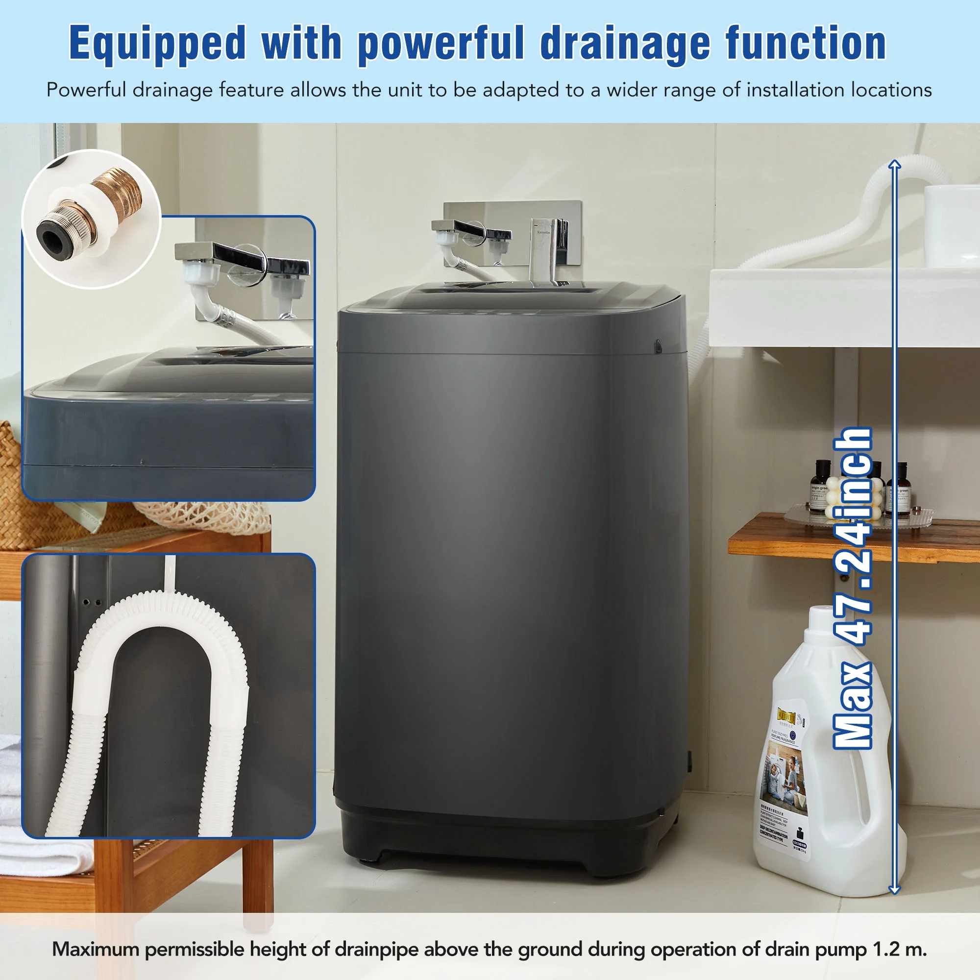 Churanty Small Portable Home Automatic Washer Machine with Drain Pump 15.4 Pounds for Apartments Dorms Laundry
